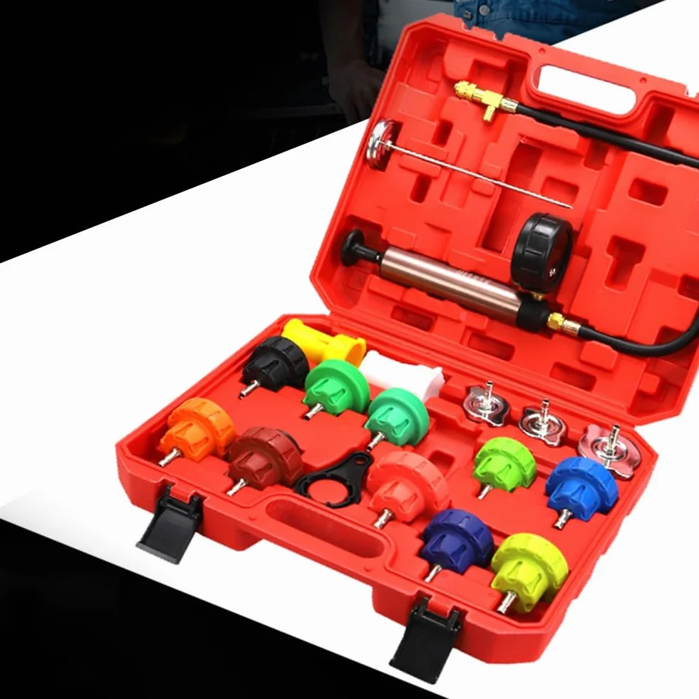 Kit de Herramientas de Prueba de Fugas de Presión del Radiador de 18 Piezas, Juego de Detector de Prueba de Fugas del Tanque de Agua del de Enfriamiento con Bomba Manual
