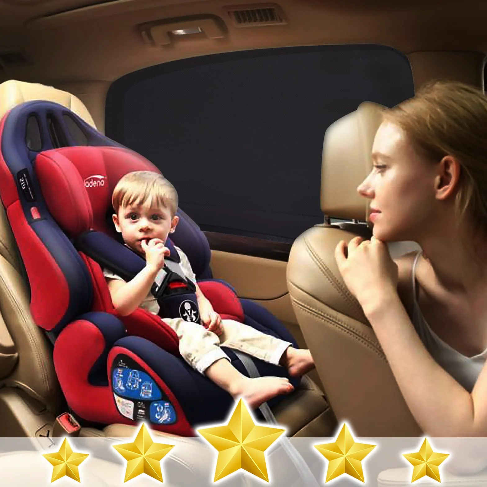 Trusiel Parasol de Coche Infantil Lateral para bebé con protección Solar UV 2 Unidades, Compatible con la mayoría de los vehículos (L)