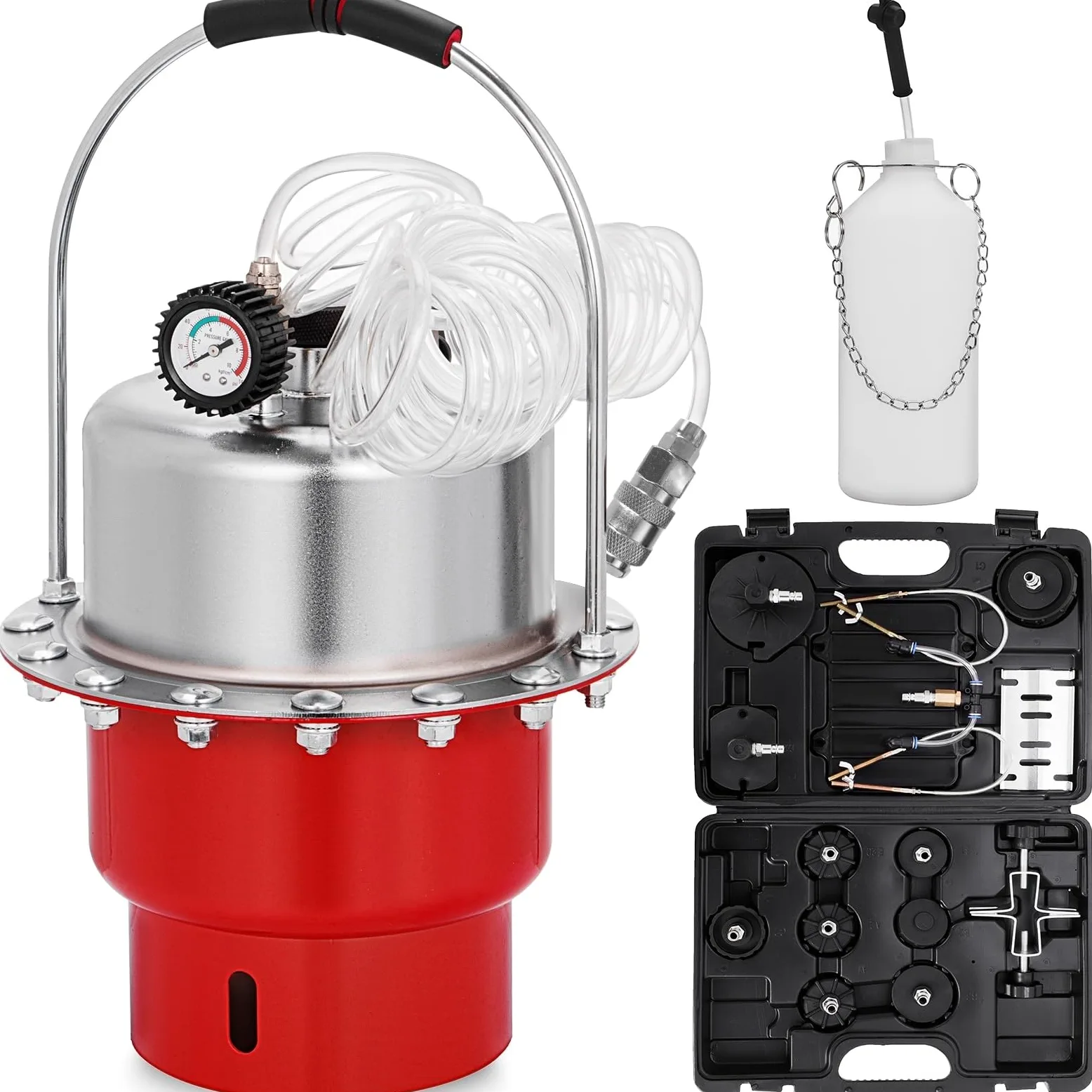 Kit de purga de frenos neumático a presión de aire, herramienta for cambio de aceite y líquido de frenos de coche con tanque de 5 l for purgar el de frenos y embrague.