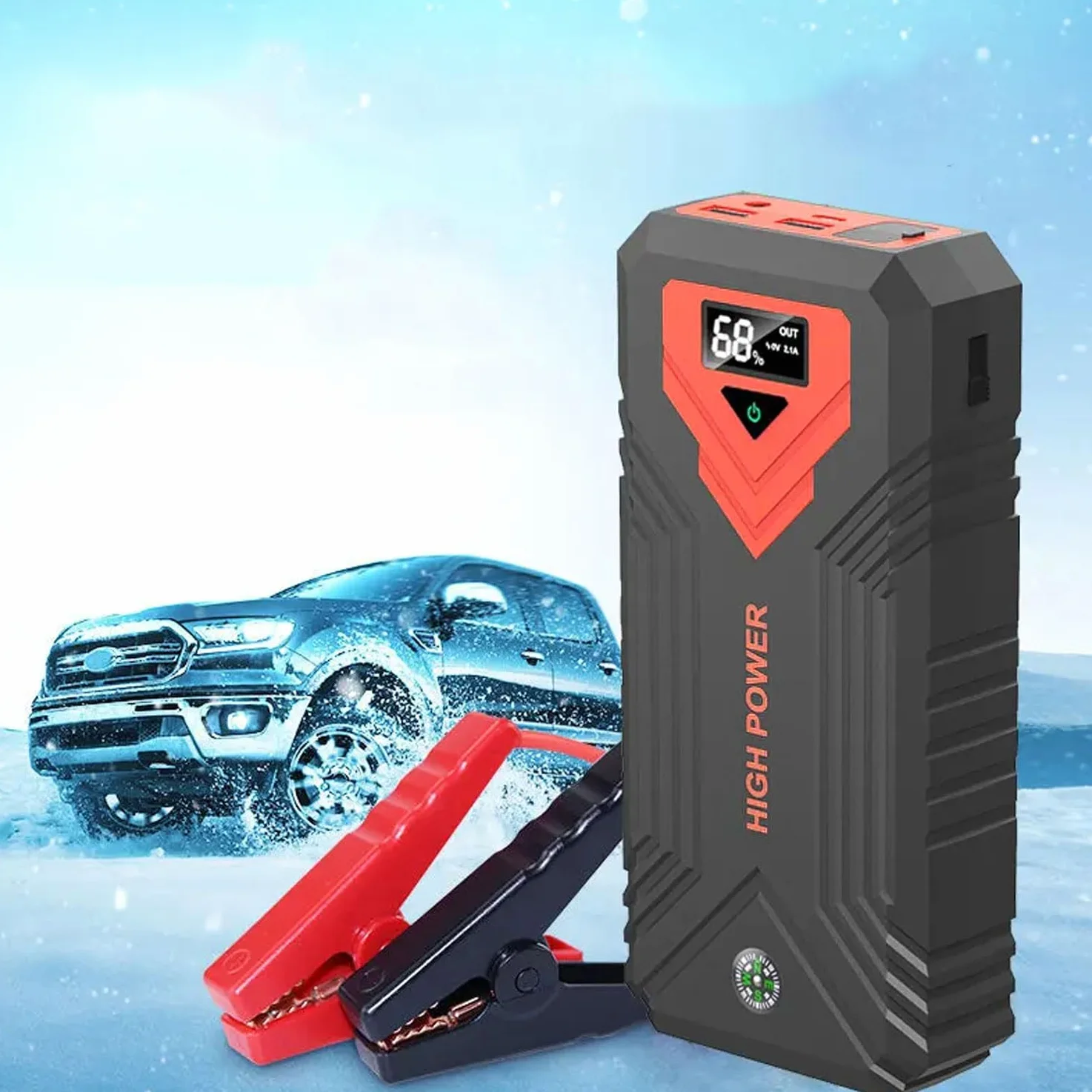 Paquete de energía de Arranque, arrancador de batería de automóvil 1600A con luz LED, Fuente de alimentación de Arranque de Emergencia portátil para vehículo de 12 V con Clip de batería Inteligente