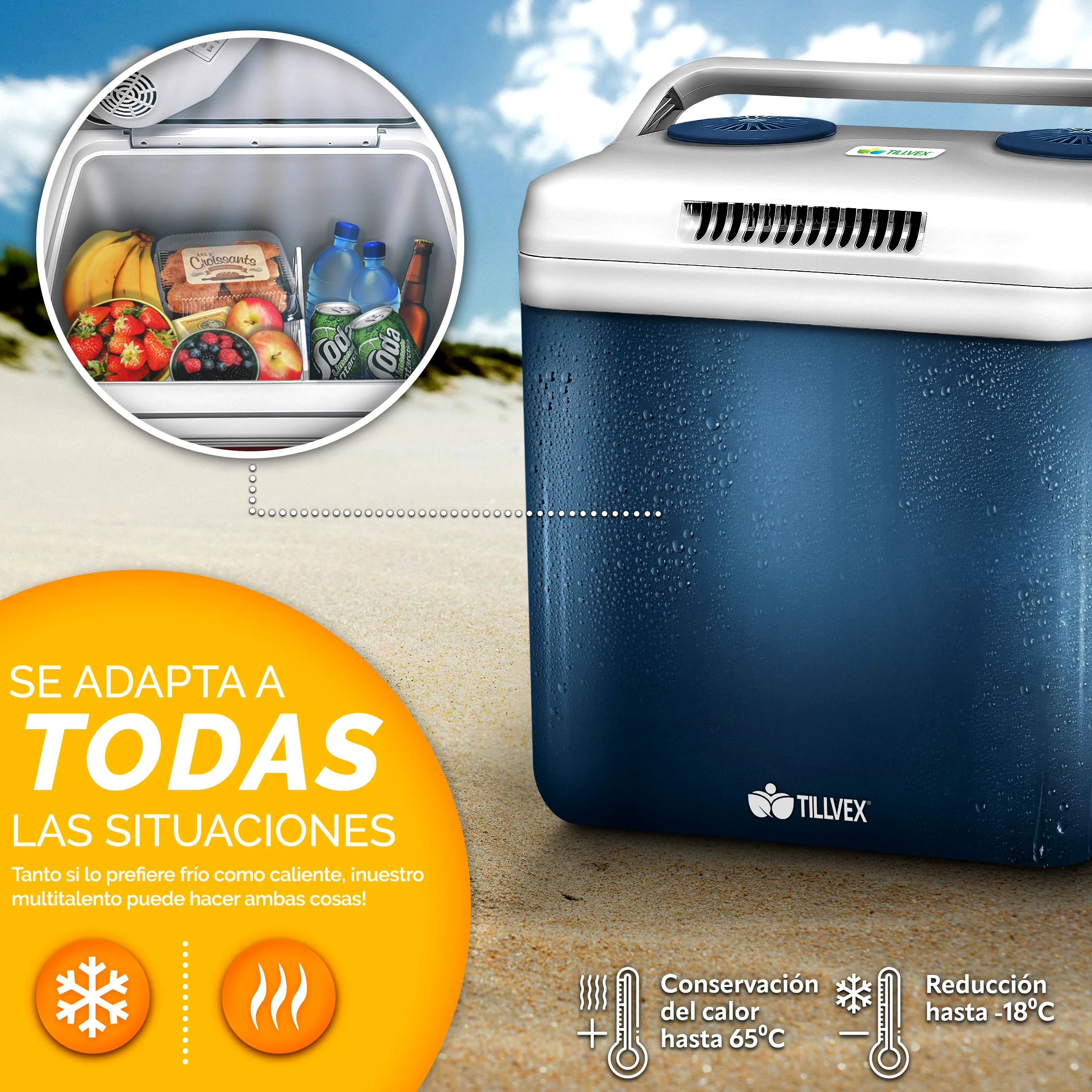 tillvex Nevera portátil eléctrica de 32 litros | Mini Nevera portátil de 230 V y 12 V para vehículos Coches Camping | Enfría y calienta | Modo ecológico