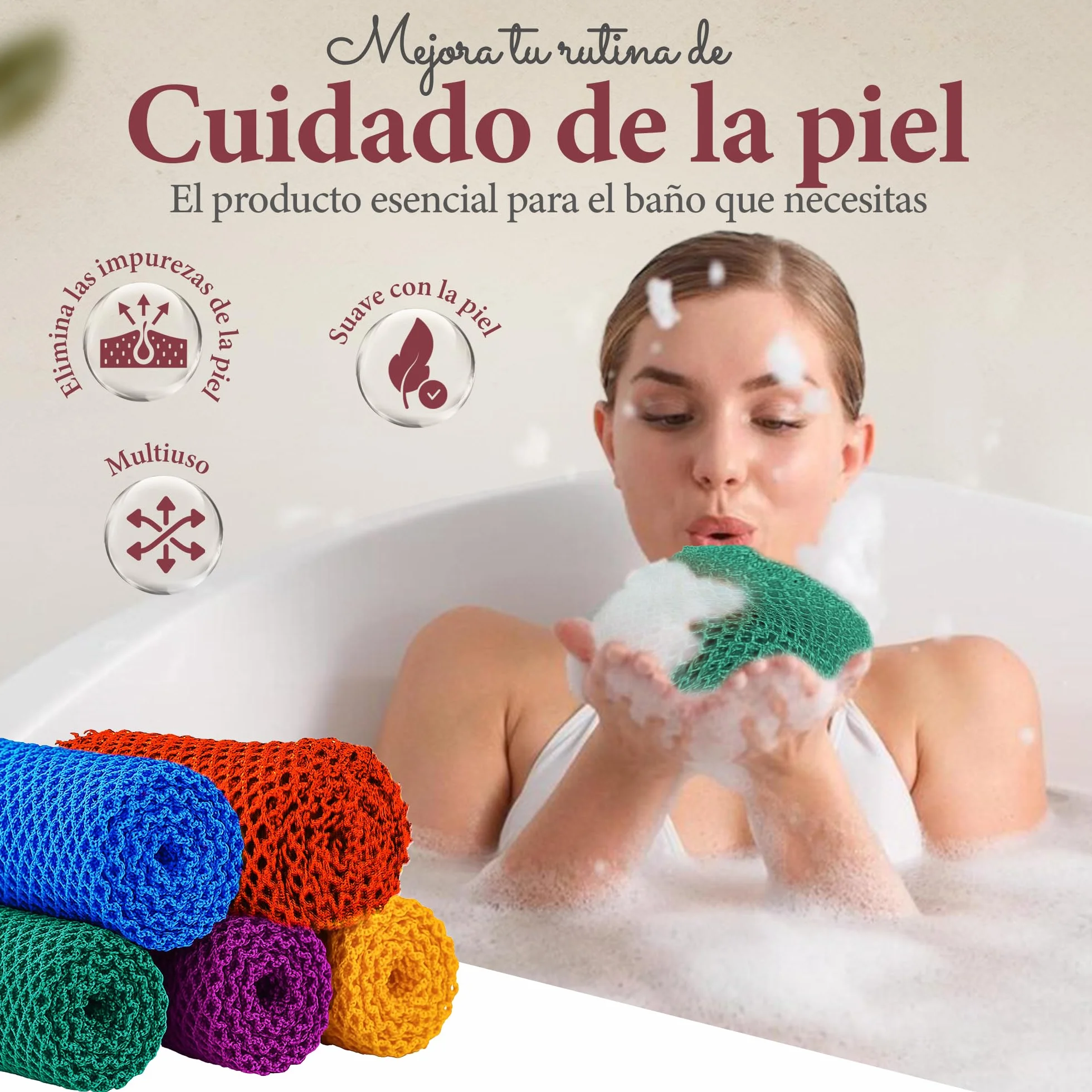 Esponja Africana Auténtica Ghana Exfoliante Corporal Ducha Baño con Cordón Red Malla Larga para Cuerpo y Espalda Piel Suave Azul