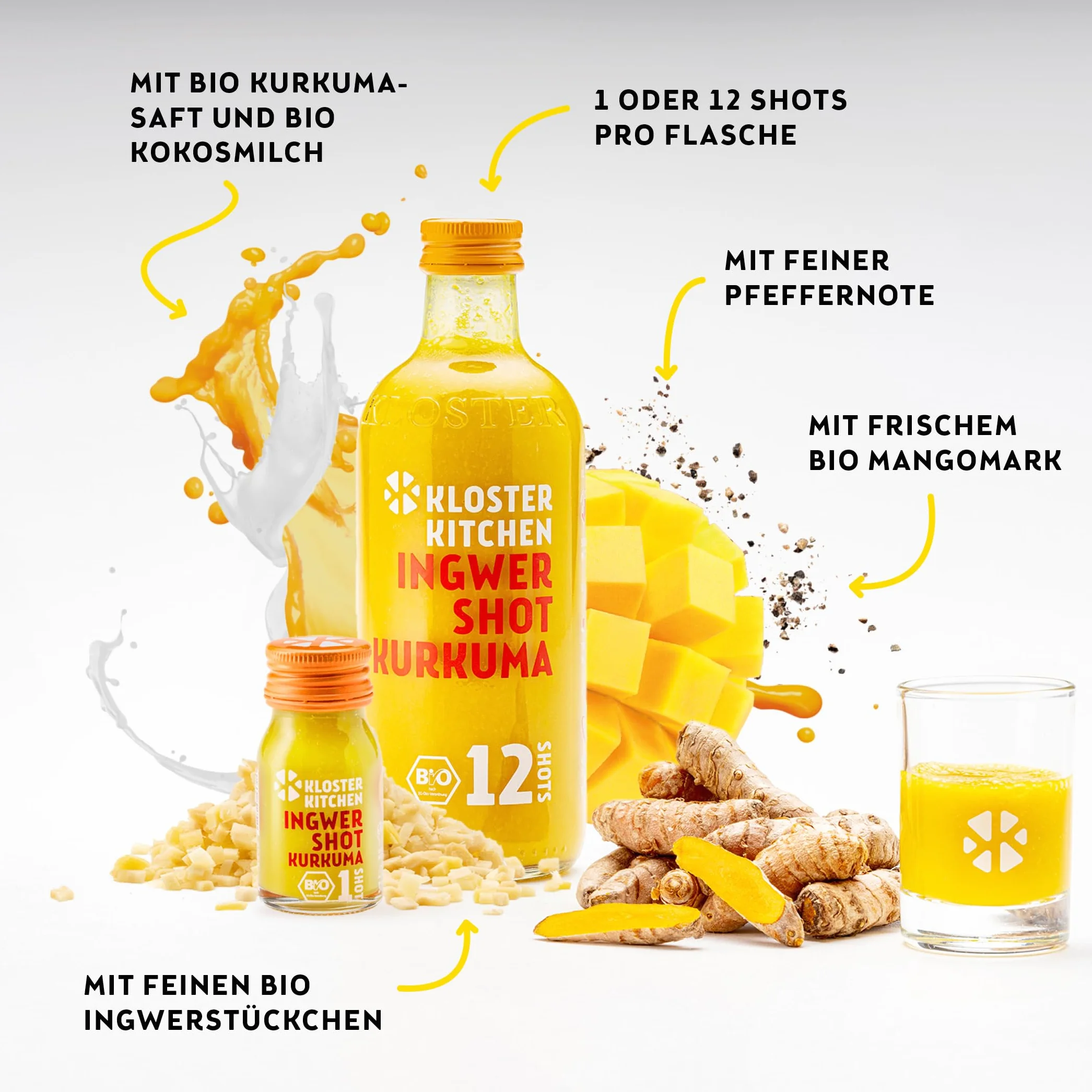 Kloster Kitchen Bio Jengibre Shot Cúrcuma 1SHOT 28x 30 ml Vegano Sin Aditivos