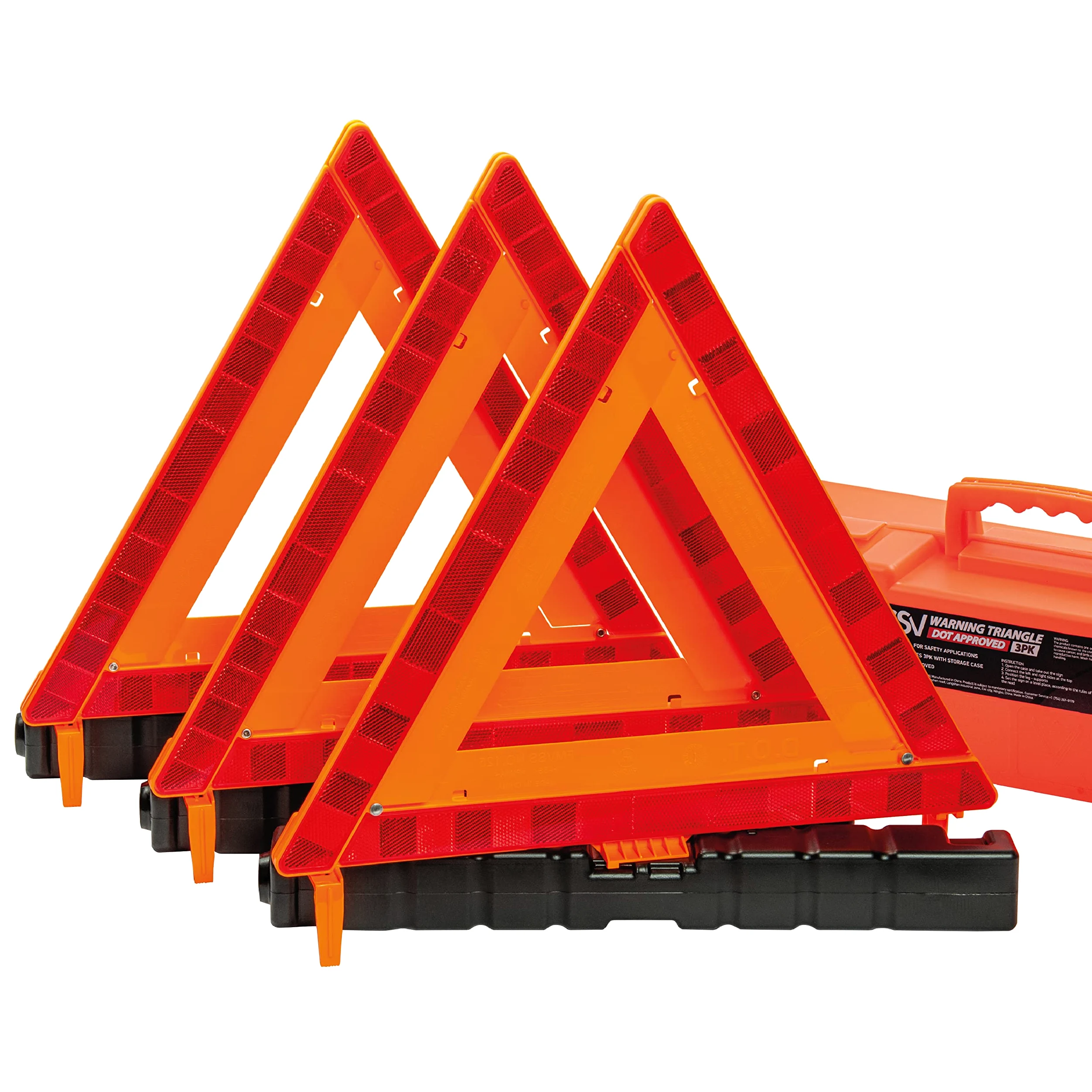 DSV Triángulo de advertencia estándar | Aprobado por DOT, paquete de 3 | Kit de emergencia en carretera | US FMVSS 571.125 + funda de transporte incluida | Kit reflectante de coche + bonificación ->