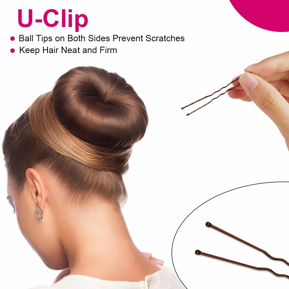 URAQT Donut Moño De Pelo 4PC Accesorios de Peinado Kit con 30 Horquillas en Forma de U para Bailarines Niñas Mujeres Marrón rojizo