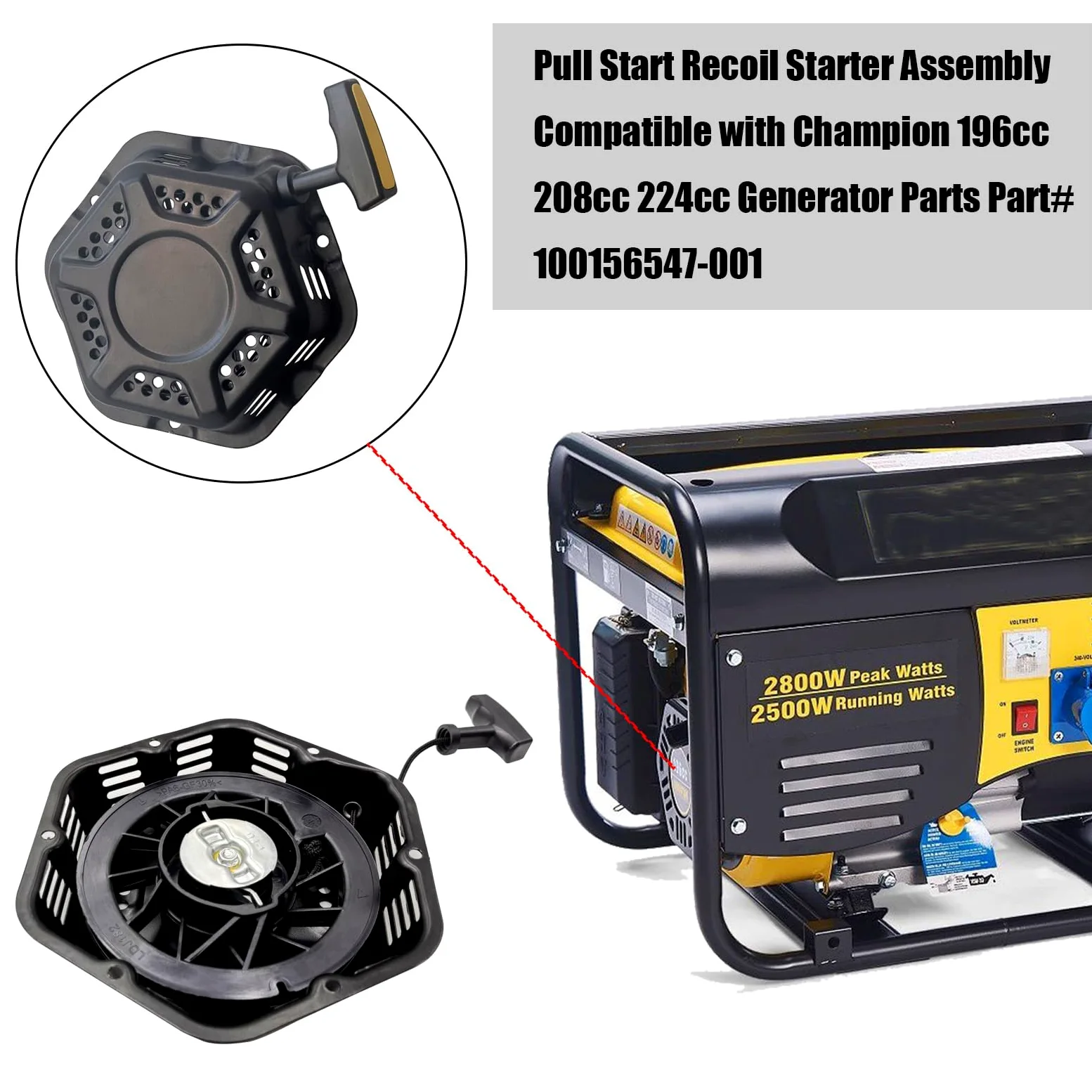 Conjunto de arranque de retroceso compatible con Champion 196cc 208cc 224cc Generador Recoil Starter 2000W 3500W 3800W Pars# 100156547-001
