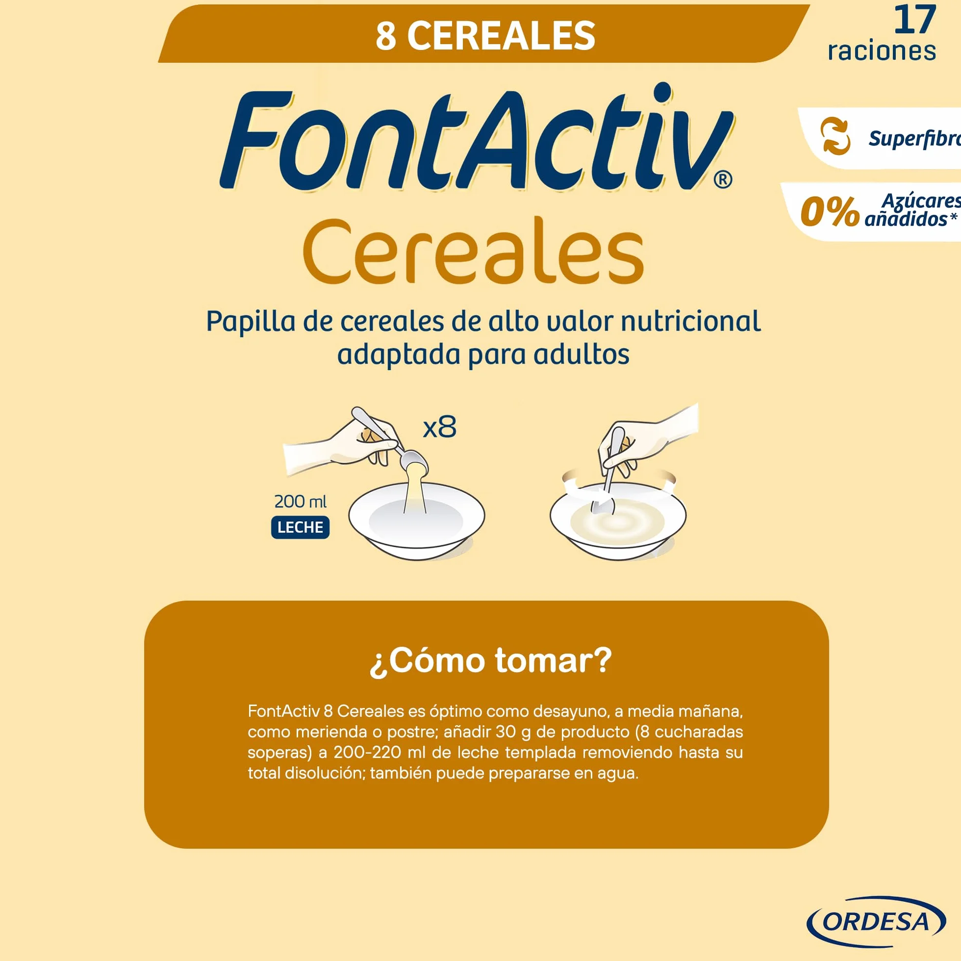 FontActiv 8 Cereales 500g Papilla Cereales Adultos Mayores Arroz Avena Maíz