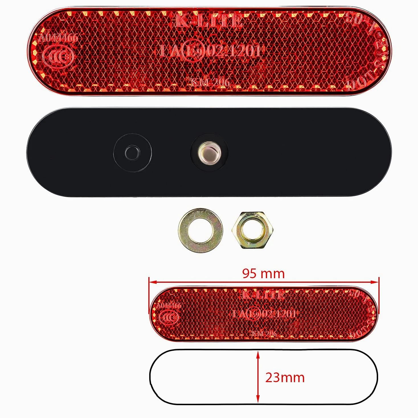 1 mini reflector para matrícula de motocicleta, con autorización, ojo de gato, 95 x 23 mm