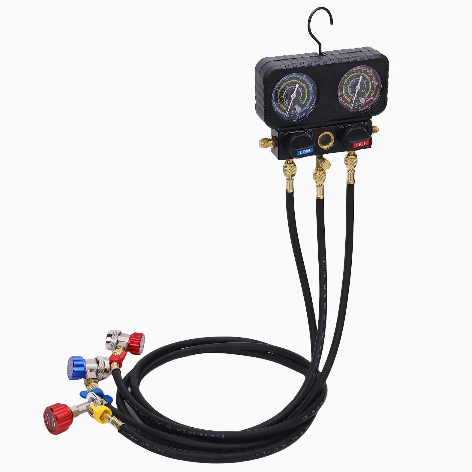 Jeffergarden Medidores de Refrigerante con Mangueras Juego de Colector de CA de Latón 500 PSI 800 PSI para R410A R32 R134A R22 Uso de Reparación de Aire Acondicionado y HVAC Automotriz