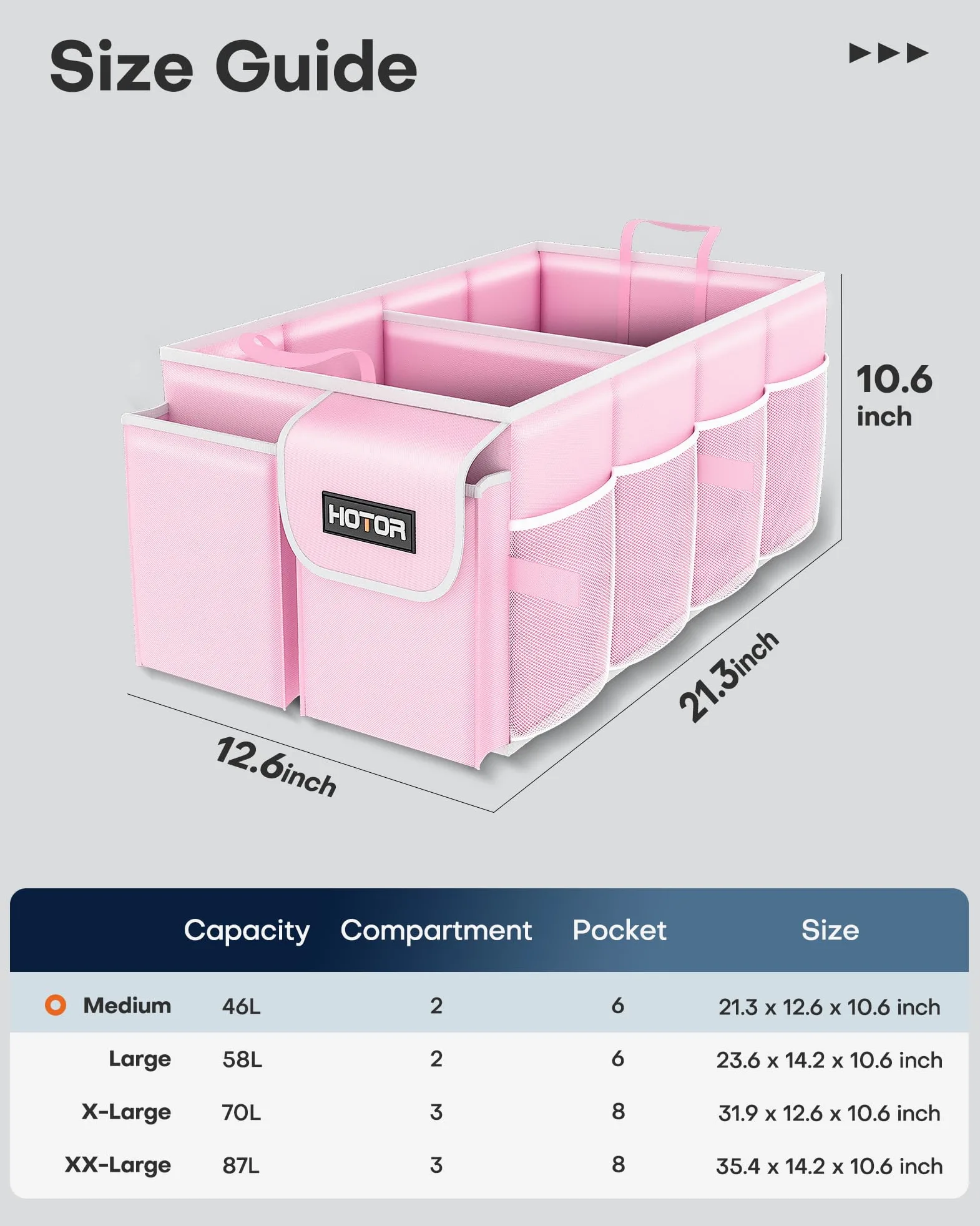HOTOR Organizador de maletero de coche, Separador Maletero para Coche, Rosa, Básico, 2 Compartimentos