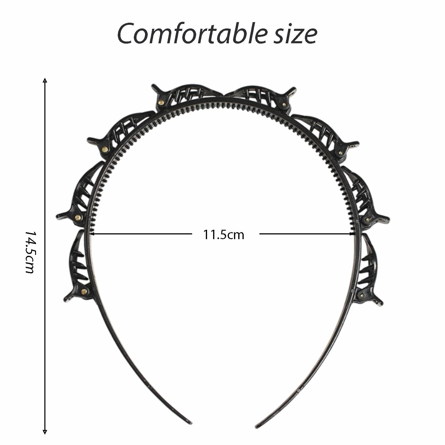 Diadema con Pinzas y Horquilla de Doble Flequillo, Diademas con Clips de Plástico Unisex Negro