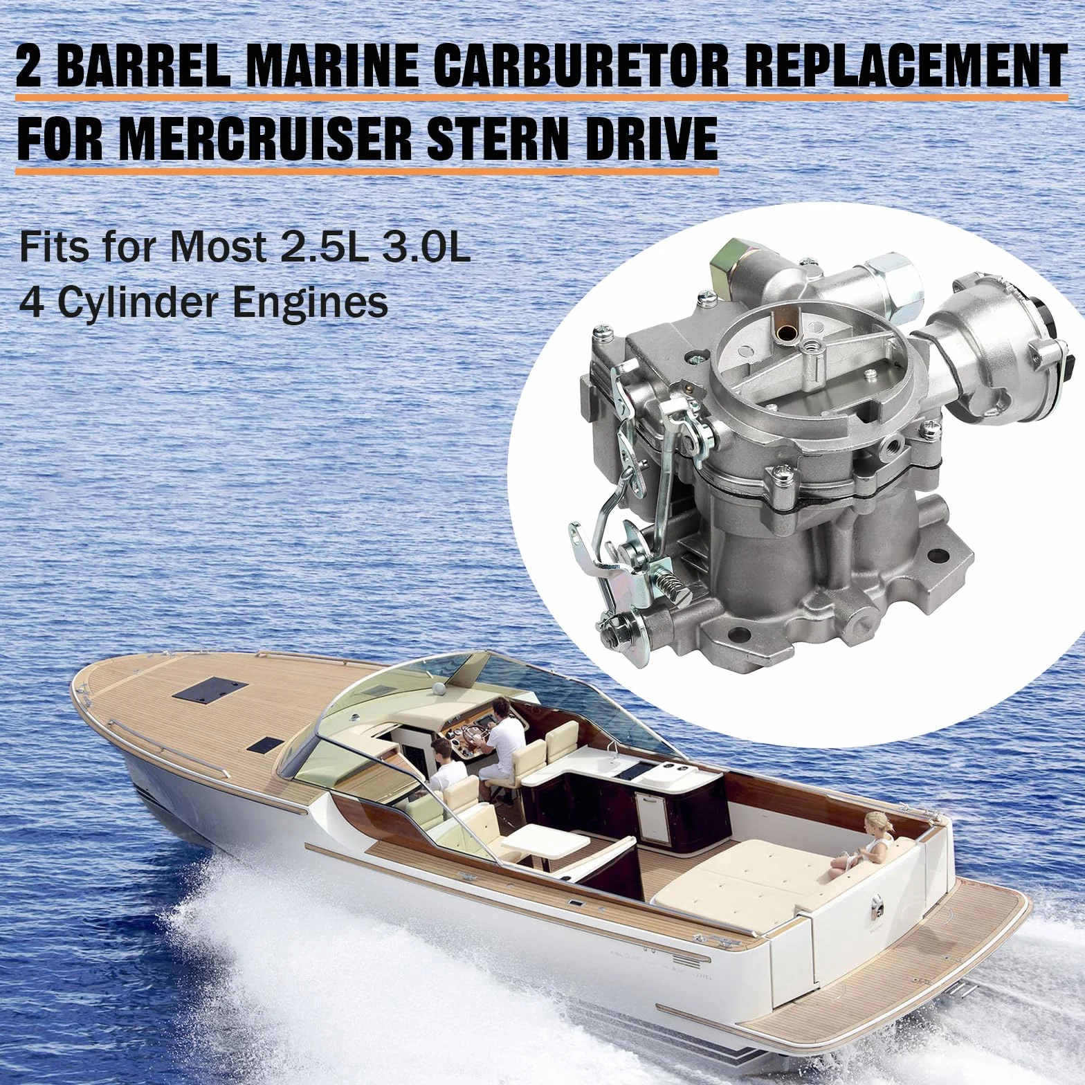 Carburador para motores Mercruiser 3.0 2.5L 4CYL de 2 barriles Marine Mercry Mercarb con estrangulador eléctrico y juntas de chorros de enlace corto largo, reemplaza 3310-864940A01, el patrón de perno