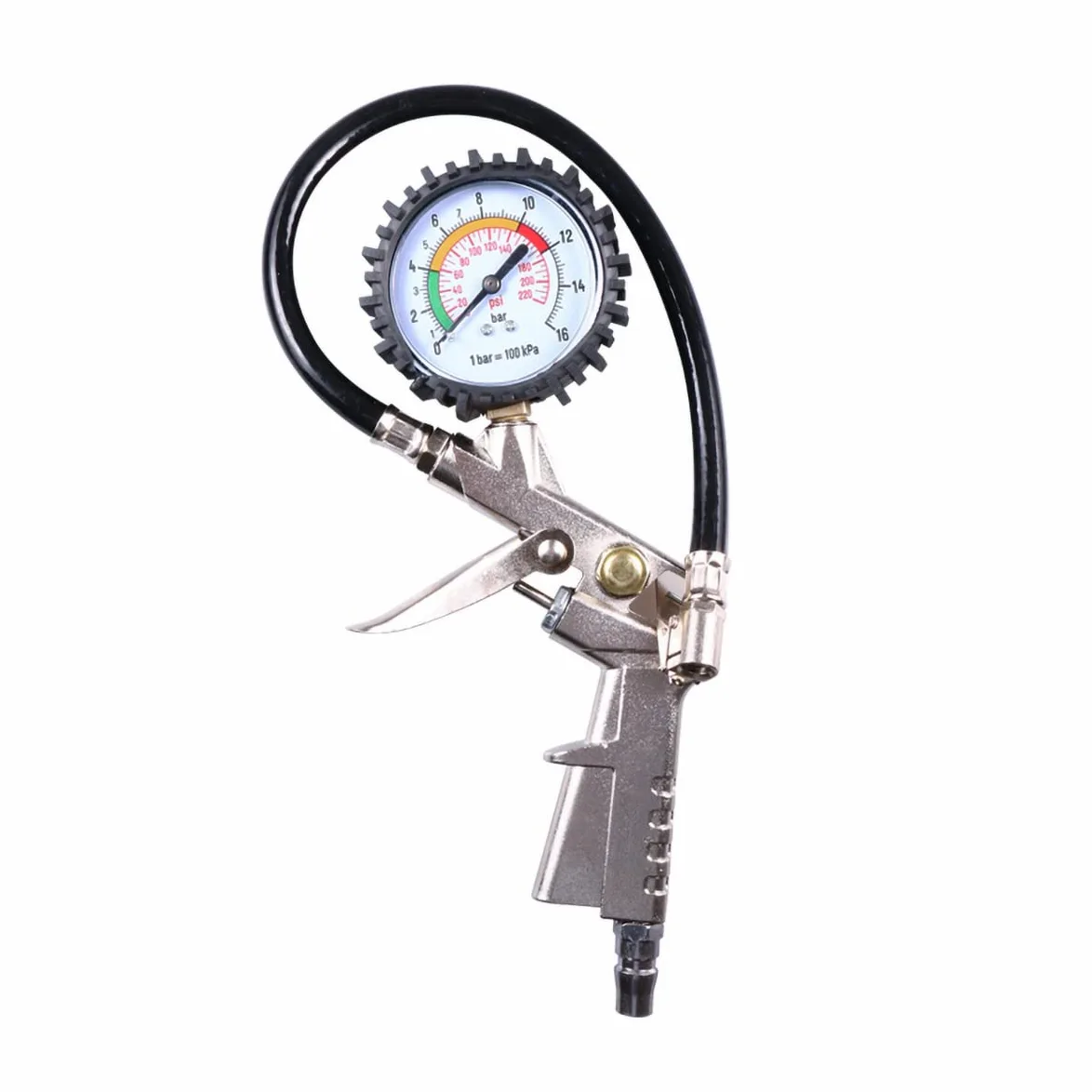 Manómetro de presión de neumáticos, Herramienta de medición de neumáticos de Coche con Mango de 55MM, indicador de presión de Manguera Flexible de Dial de Alta precisión