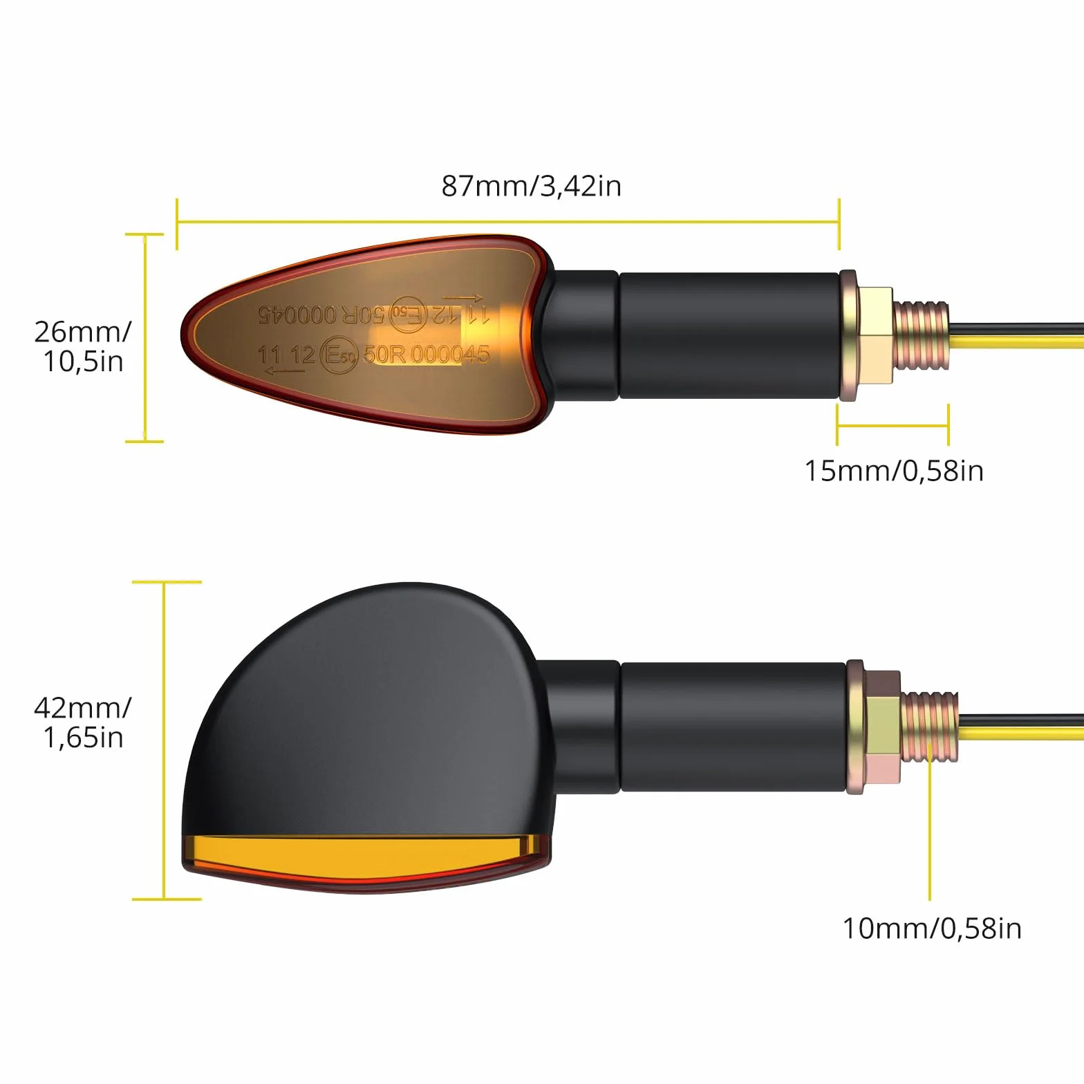 PROZOR 4PCS Intermitentes Moto Universal Homologadas ECE R50 Luces de Señal de Giro Impermeable IP65 Bombilla de Alta Potencia10W Indicador de Señal de Giro Ámbar para M10 Motocicleta Moto 12V