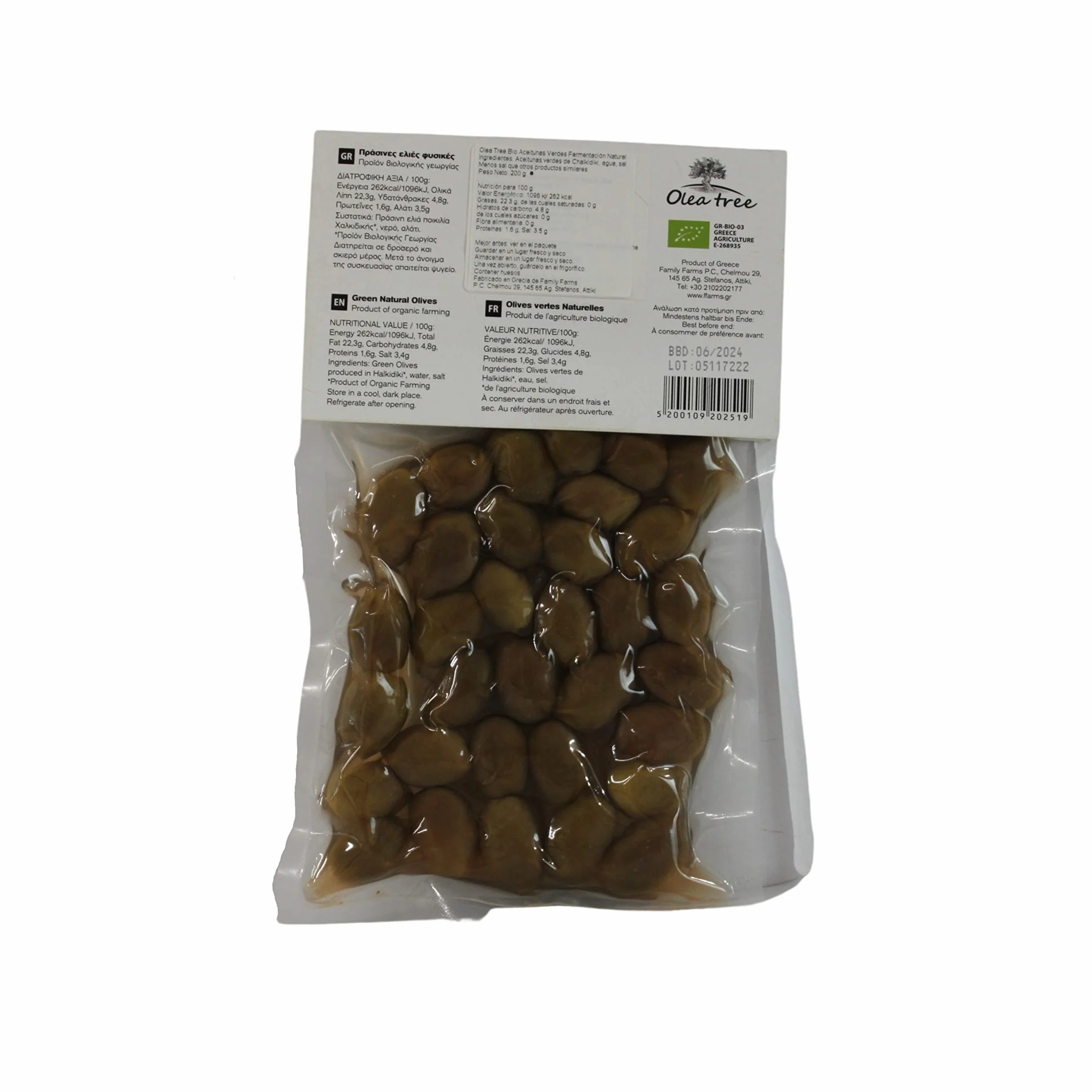 Olea Tree Aceitunas Verdes Ecológicas con Fermentación Natural 3 x 200 g Total 600 g Orgánicas Sin Conservantes