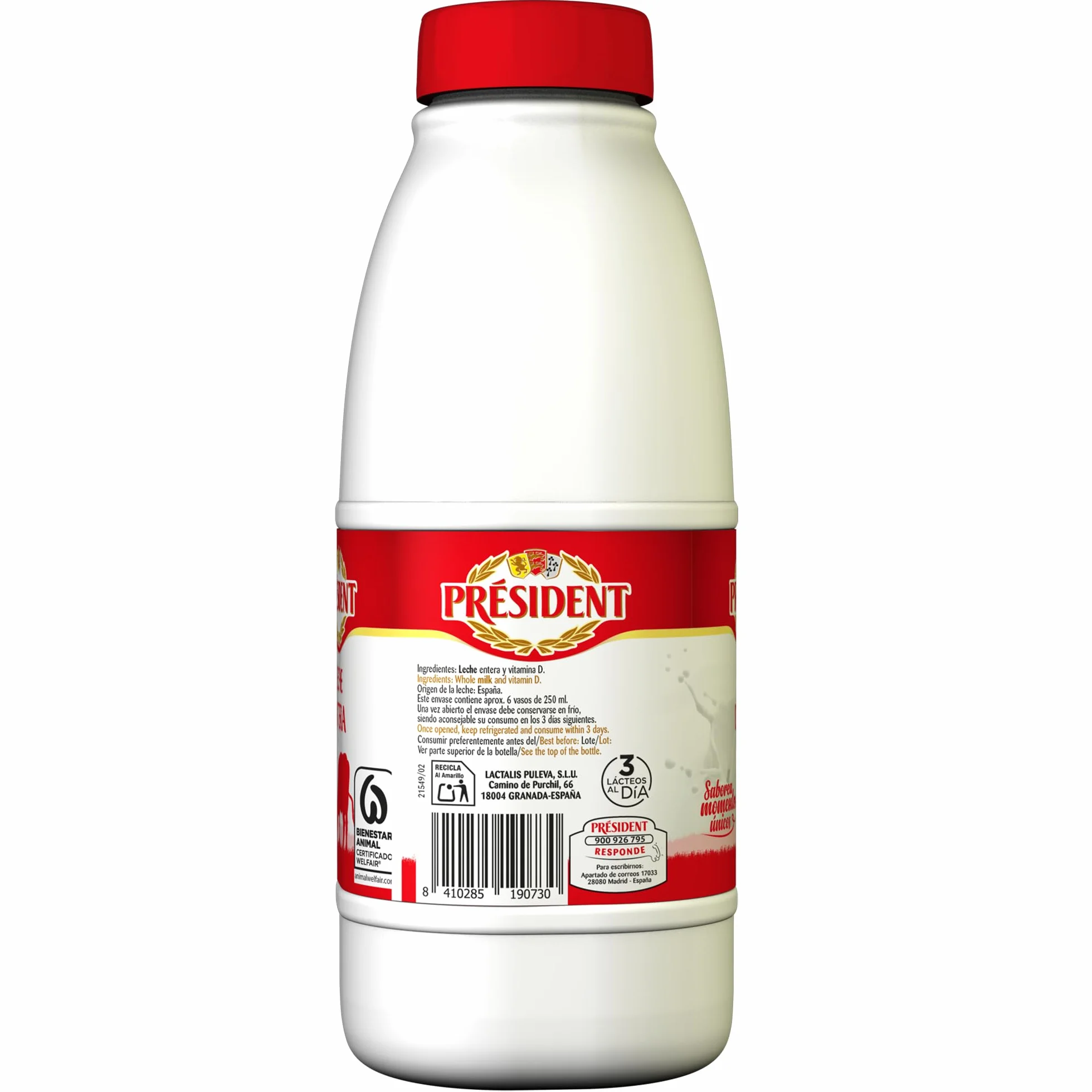 Président Leche Entera Bienestar Animal UHT Pack 6 x 1,5L