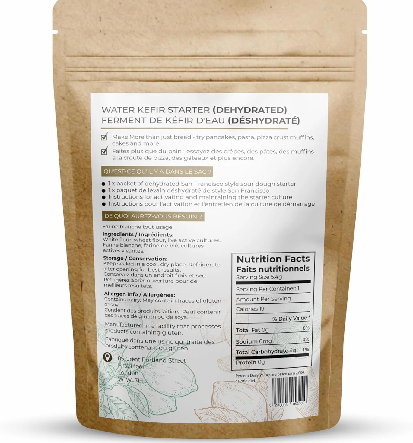 Fermento de masa madre deshidratado estilo San Francisco 15g
