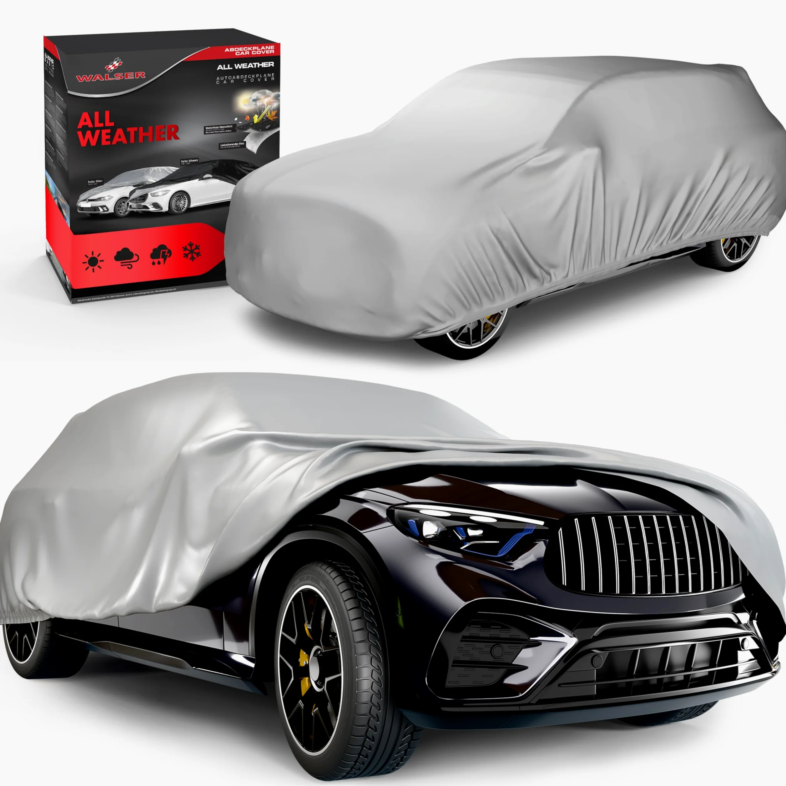 WALSER Lona para Coche All Weather, 100% Lona Impermeable para Coche, Lona Impermeable para Coche, Garaje Completo Talla 8 SUV/Van Plata