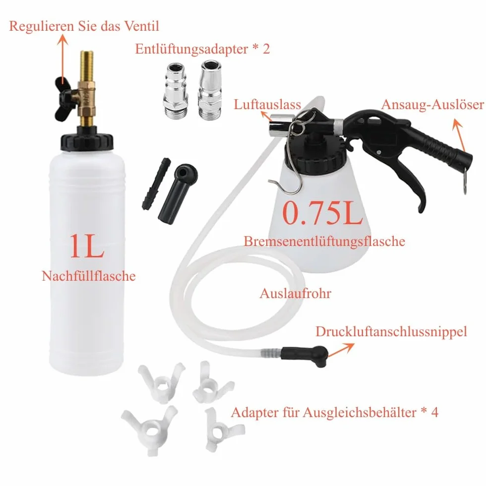Purgador automático de Frenos de Aire comprimido Dispositivo de Purga de Frenos Freno de Aire Cambiador de líquido de Frenos de Frenos de Aire purgado con Botella de Recarga de 1 litro