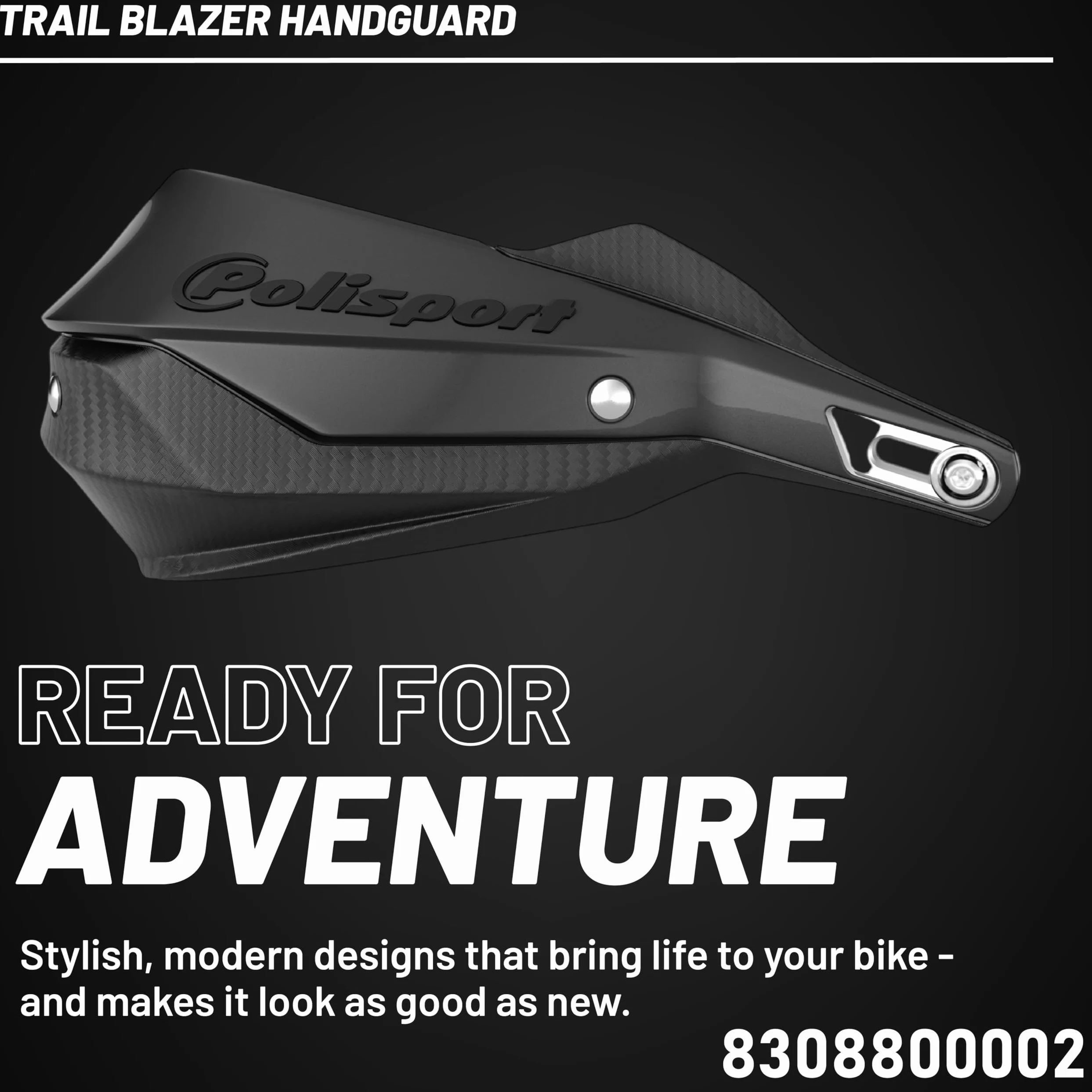 POLISPORT 8308800002 - Paramanos TRAIL BLAZER 2 puntos de fijación MX-Style fabricado en plástico con kit de montaje incluido compatible con todos los modelos de motocross/enduro en color negro