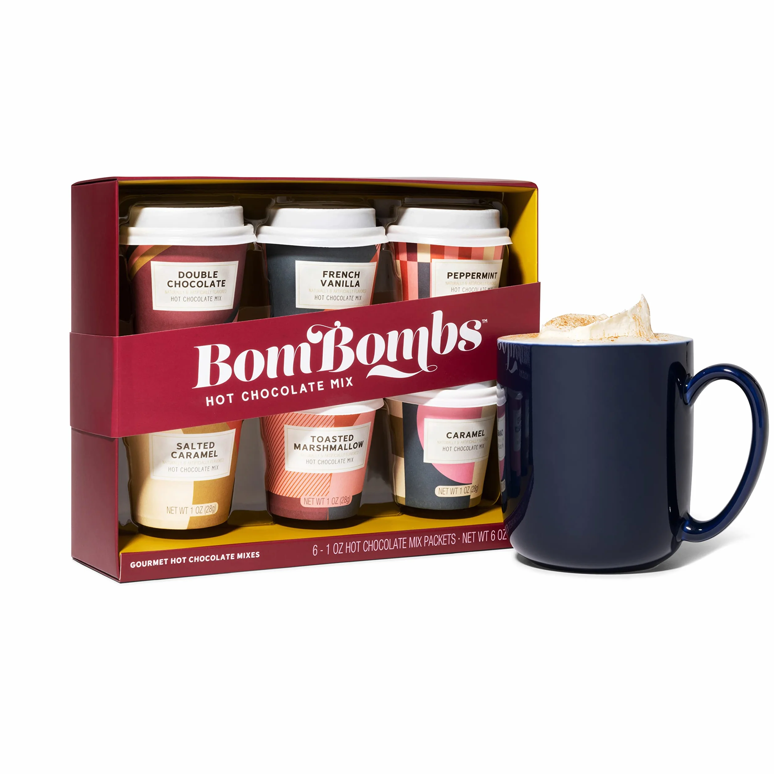 Mini Juego de Regalo de Chocolate Caliente Gourmet, Sabores Caramelo, Malvavisco, Vainilla, Chocolate, Juego de 6