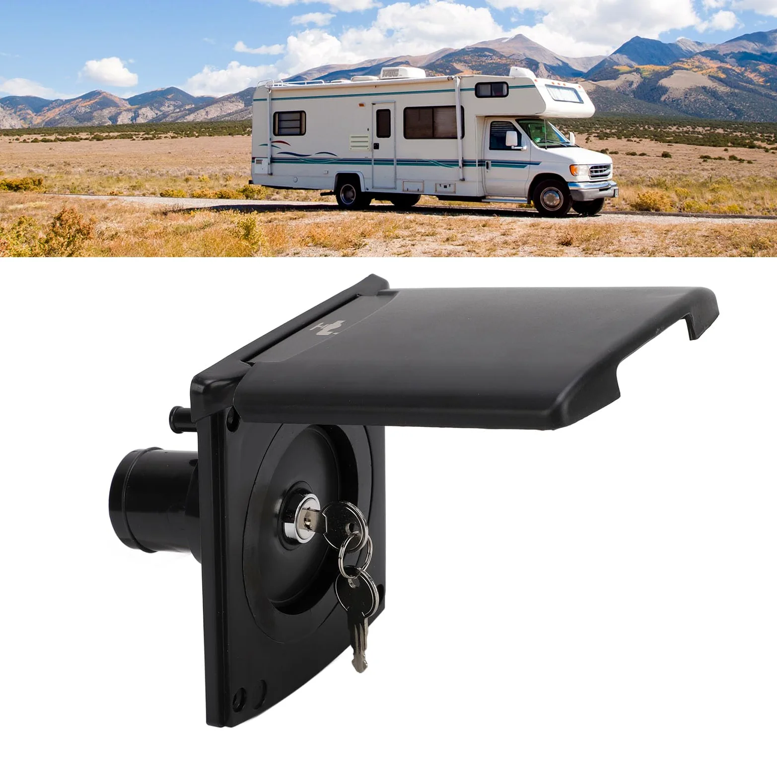Interreno de Llenado de Agua RV, Escotilla de Llenado de Agua con Cubierta Magnética y Cerradura, 5.2x5.7in, Negro, Conexión de Agua para Botes de Autocaravana, Material de ABS,