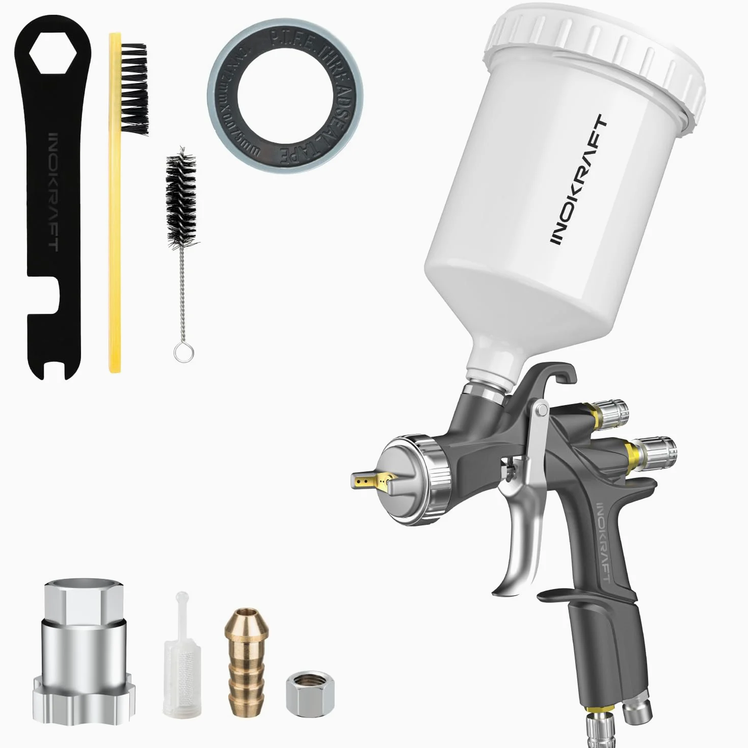 InoKraft Kit básico de Pistola pulverizadora de Aire D1 LVLP, fácil de Usar, Pistola de Pintura para Pintura de automóviles y casa, Boquilla de 1,3 mm, con Accesorios de pulverización de Pintura