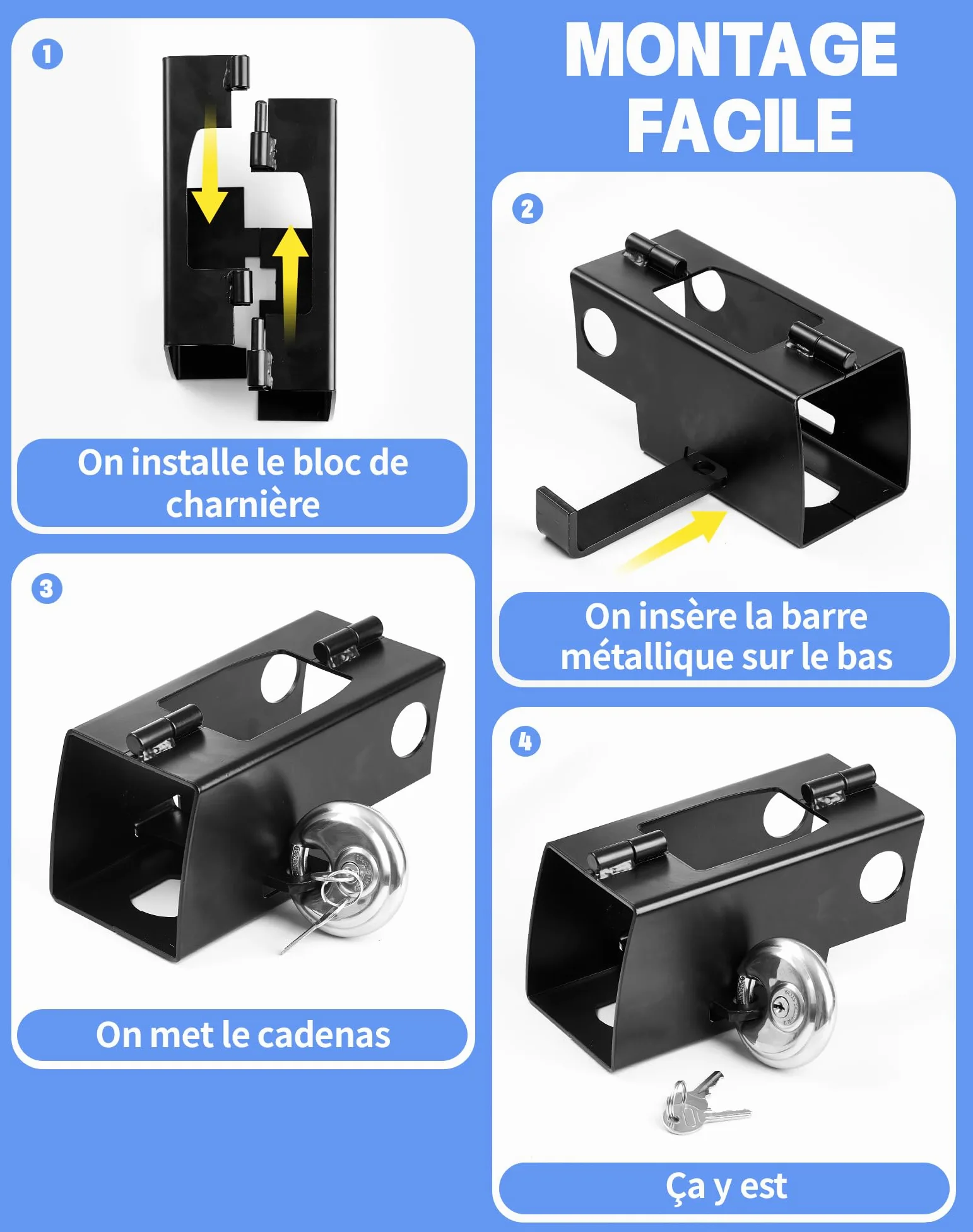 SOSALUK Candado Remolque de Alta Seguridad, Antirrobo Remolque para remolques acoplados y desacoplados, Seguro Caravana con Cepo para Remolque y Protección para Caravanas y Remolques(Negro)