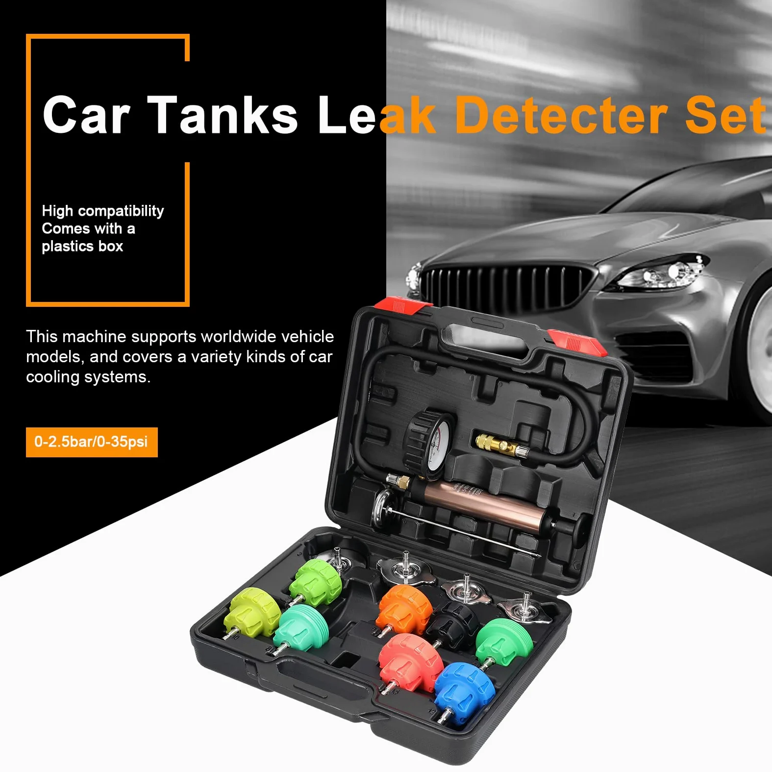 Kit universal de detección fugas en depósitos combustible for automóviles, herramienta detectora for , probador presión agua del radiador, kit herramientas vacío for refrigerante aire acondicionado
