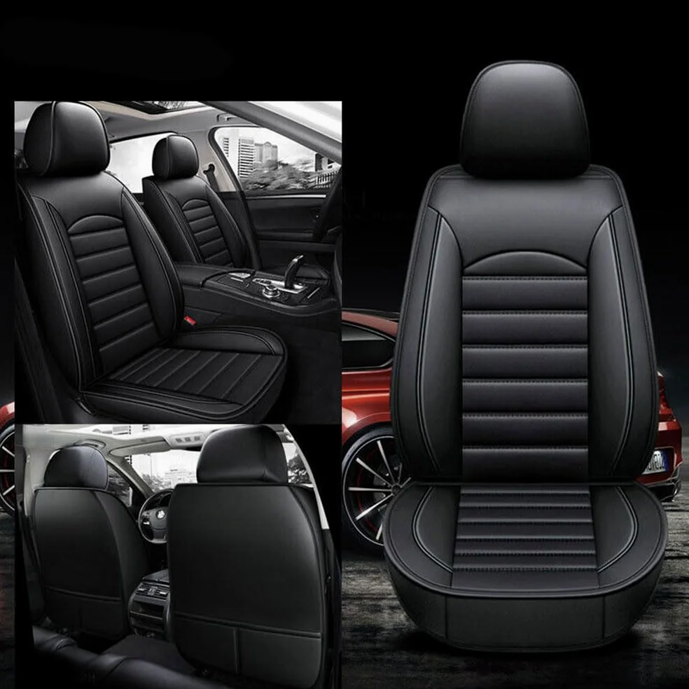 Fundas de asiento de coche de piel sintética impermeables para Volkswagen (2 unidades), color negro