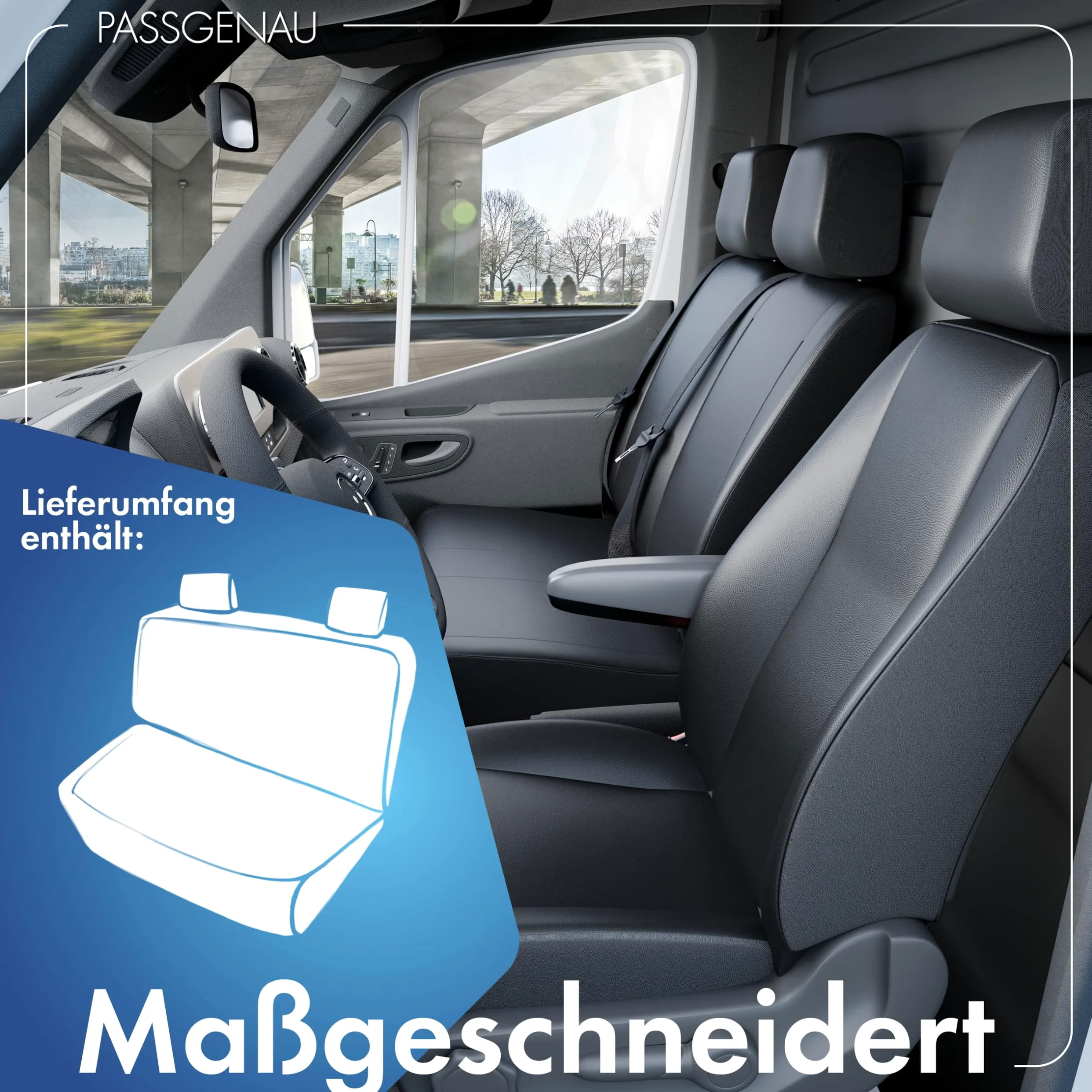 WALSER 11542 Funda de asiento de coche ajuste de transportador, funda de asiento de imitación de cuero antracita compatible con Ford Transit Connect, pasajero de doble plaza