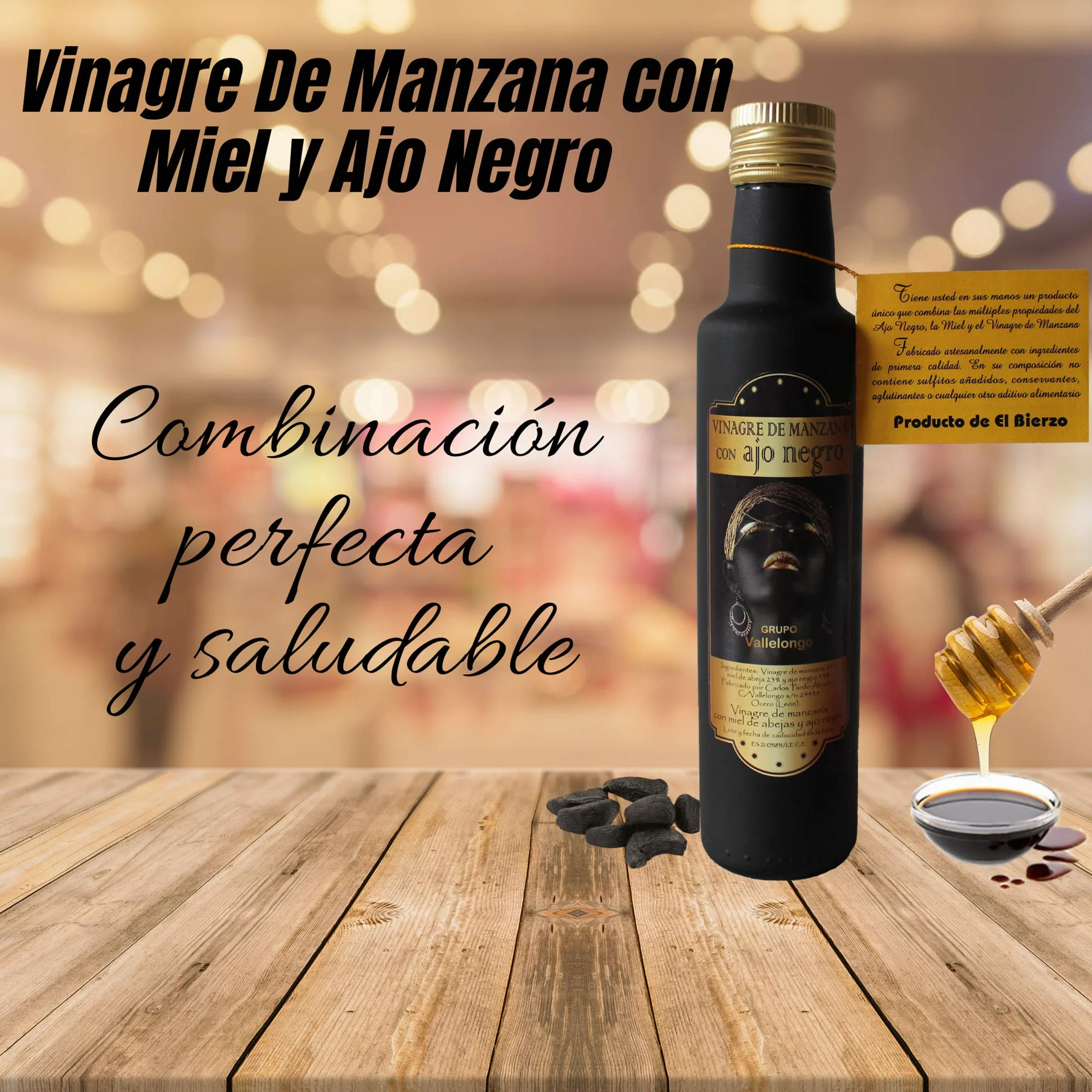 Vallelongo Vinagre de Manzana con Miel y Ajo Negro 250 ml