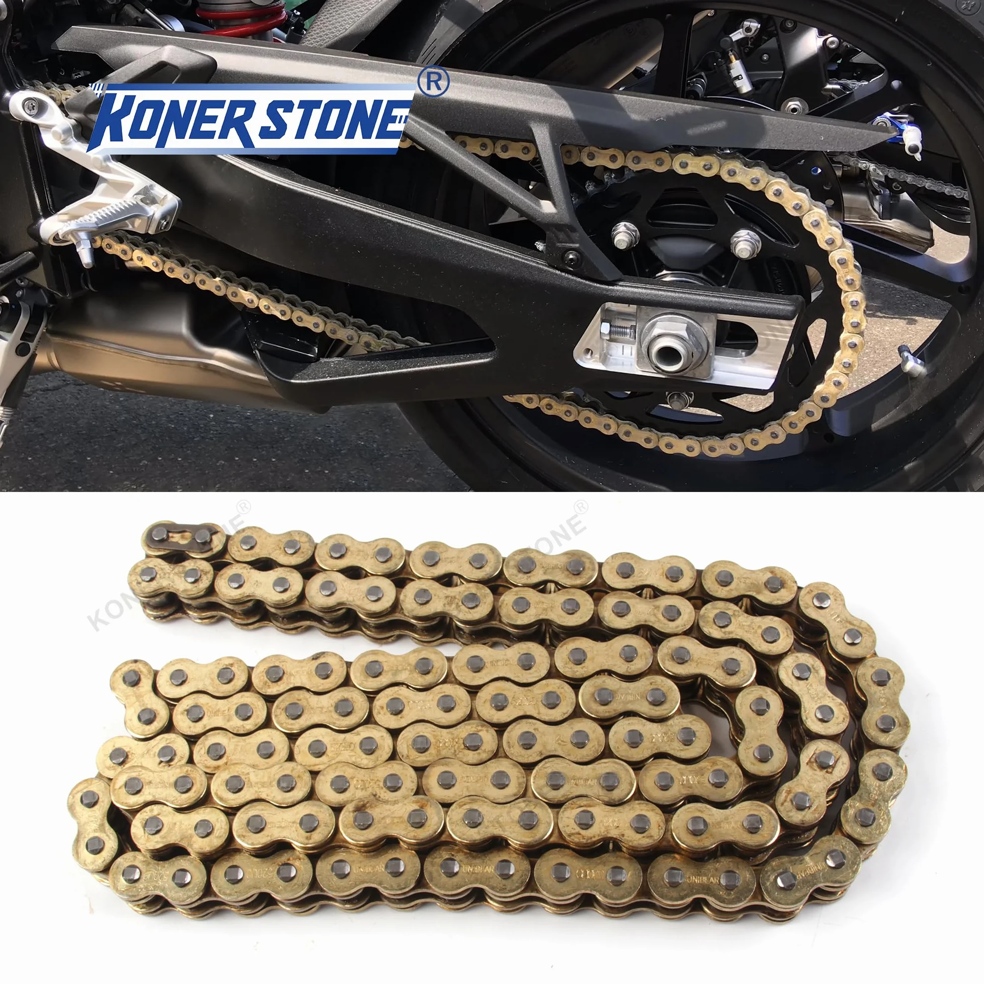 Cadena de Transmisión O-Ring 525-120 Eslabones con Eslabón de Conexión Rápida para Suzuki GSXR 600 1997-2023 DL650 Vstrom 650 / ABS/XT 2004-2023 SV650 SV650S 1999-2010 Accesorios motos Piezas Oro