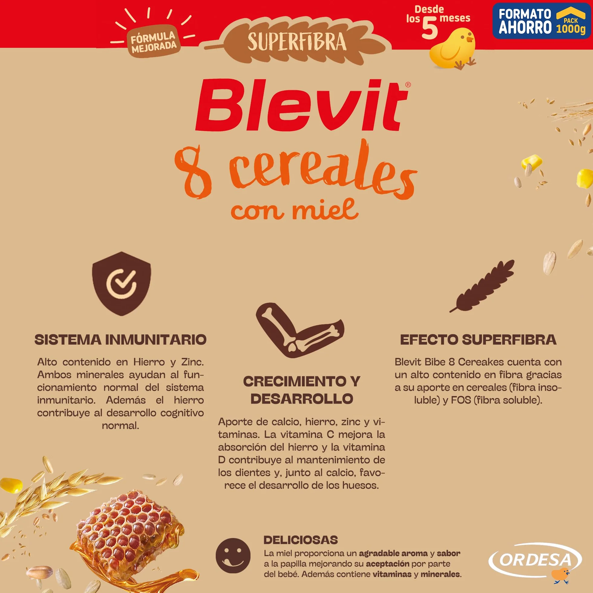 Blevit Superfibra 8 Cereales con Miel 1kg Papilla para Bebé desde 5 Meses