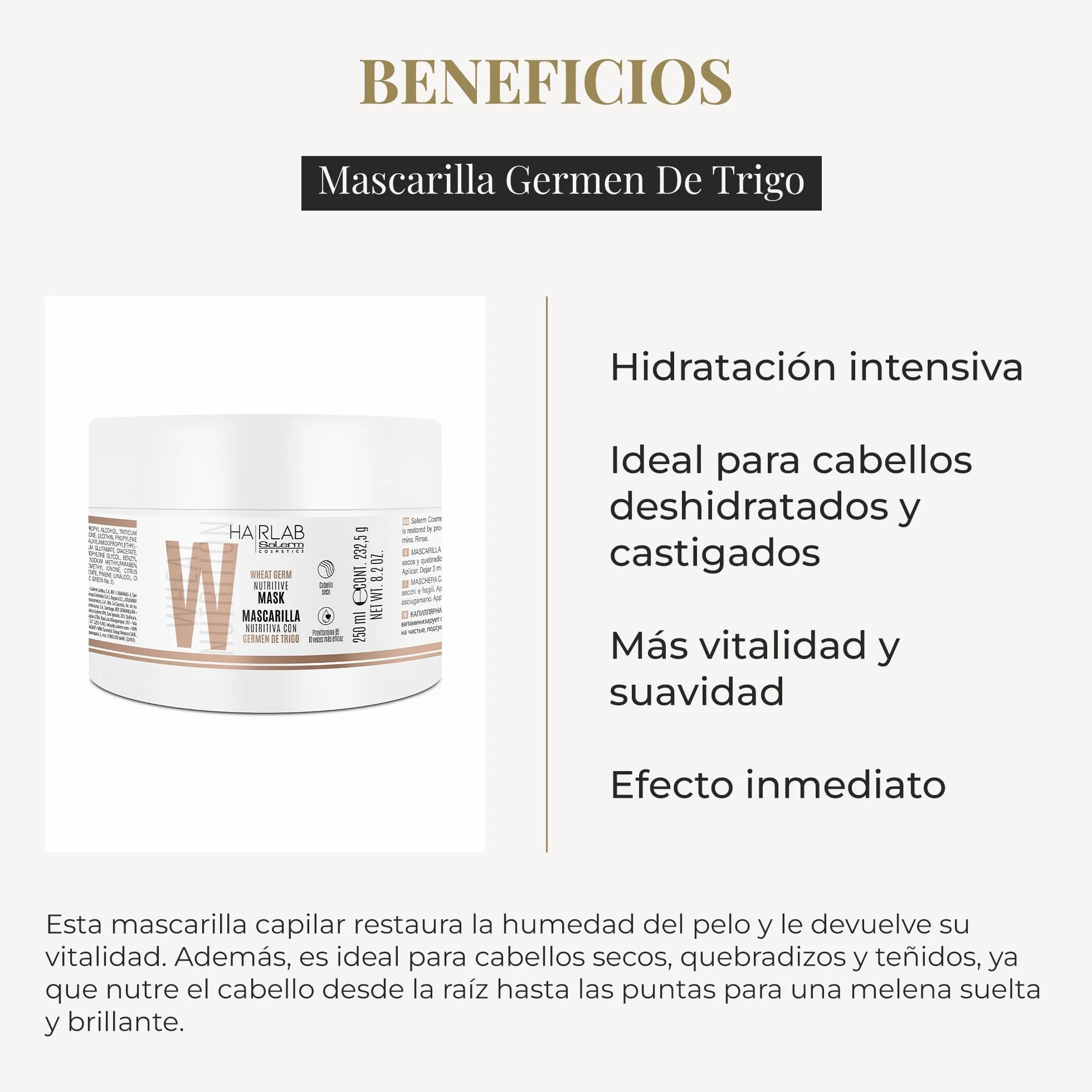 SALERM Hair Lab Mascarilla Nutritiva para el Pelo 250 ml con Germen de Trigo
