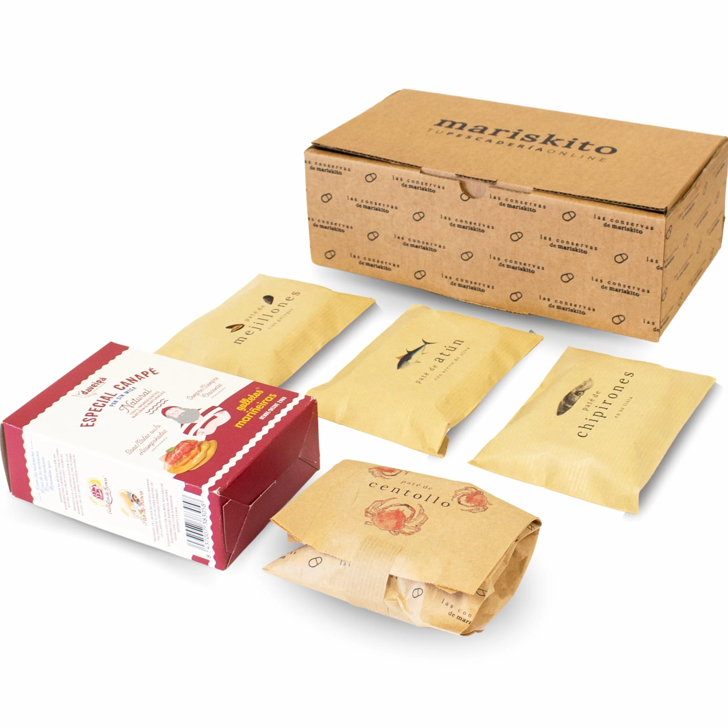 Pack La Mar de Aperitivos - 5 Patés Gourmet Latas de Conservas Gallegas Cesta Regalo Estuche Productos Delicatessen