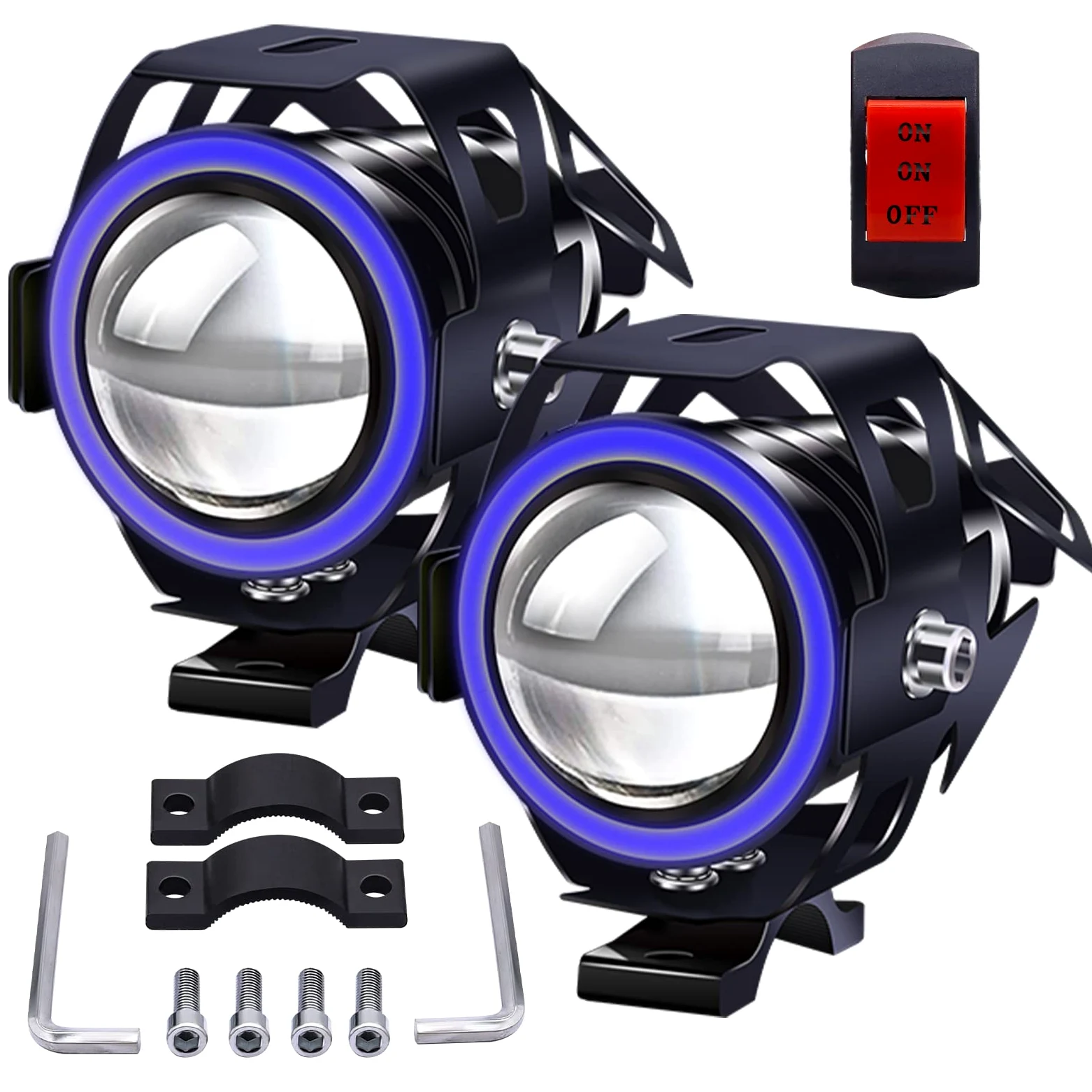 Faros de Motocicleta U7 Luces de Niebla 12V 24V Impermeable 1 Modo para Moto Quad Scooter Azul