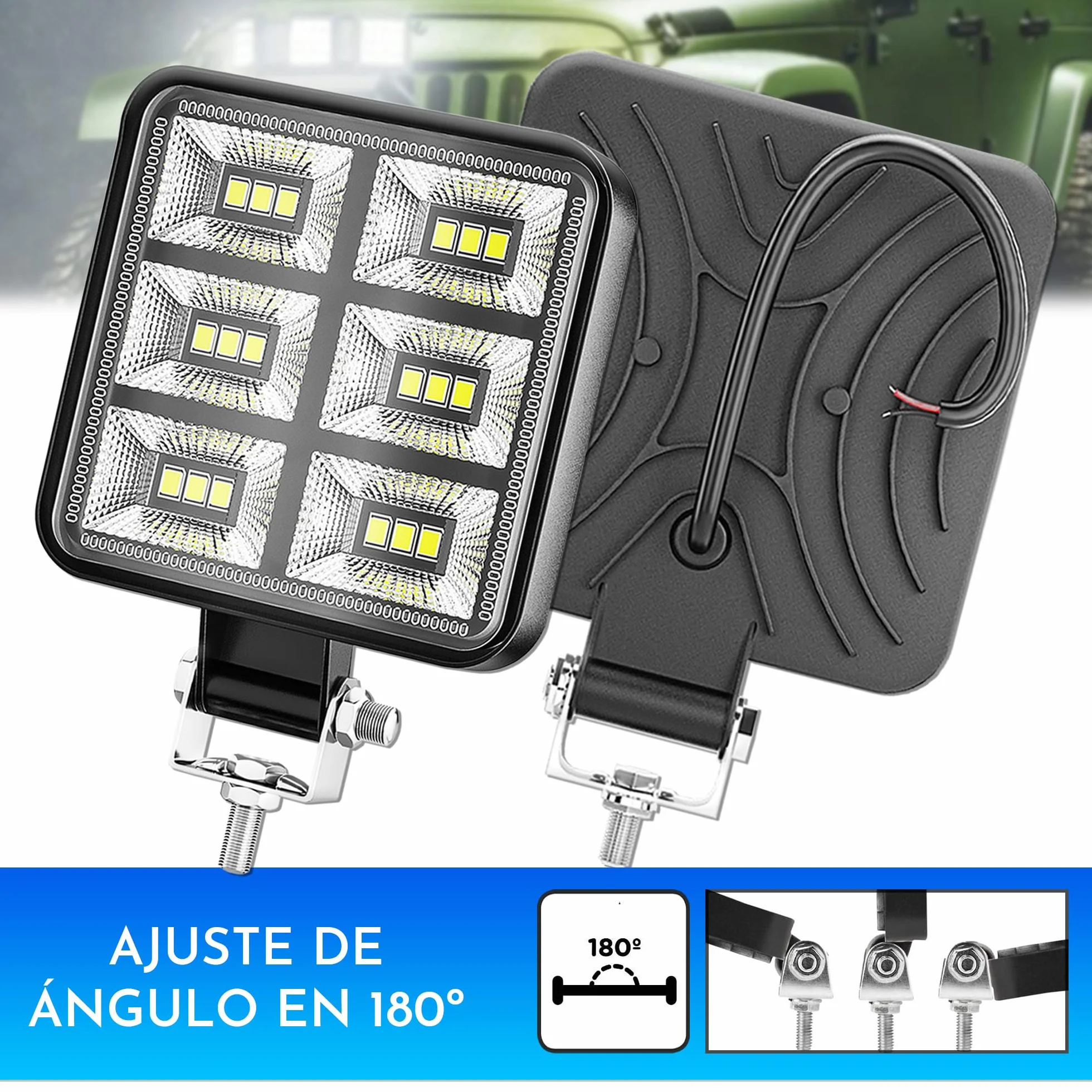 Foco led 12v 2 uds Aluminio abs 18 Leds 6500K 8.4 cm 3.34" IP65 Maxima luminosidad Faros Tractor 4x4 Largo Alcance