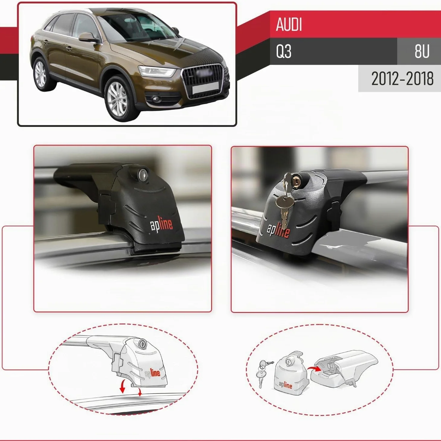 Compatible con Audi Q3 (8U) 2012-2018 Barras de techo ACE-2 Portaequipajes Barras Transversales GRIS