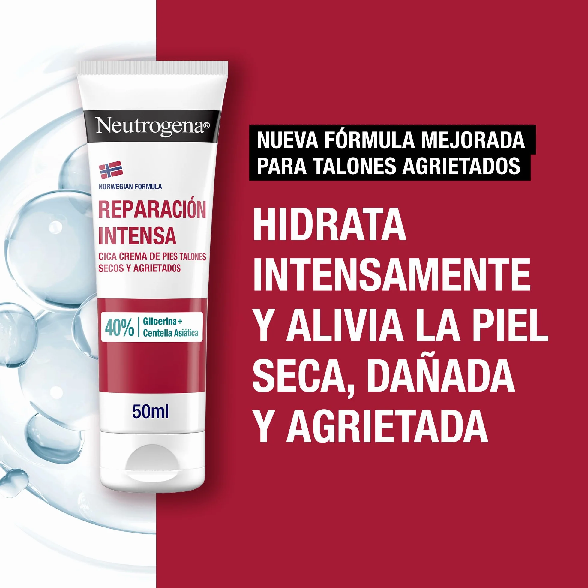 Neutrogena Fórmula Noruega Reparación Intensa CICA Crema de Pies Talones Agrietados 50 ml