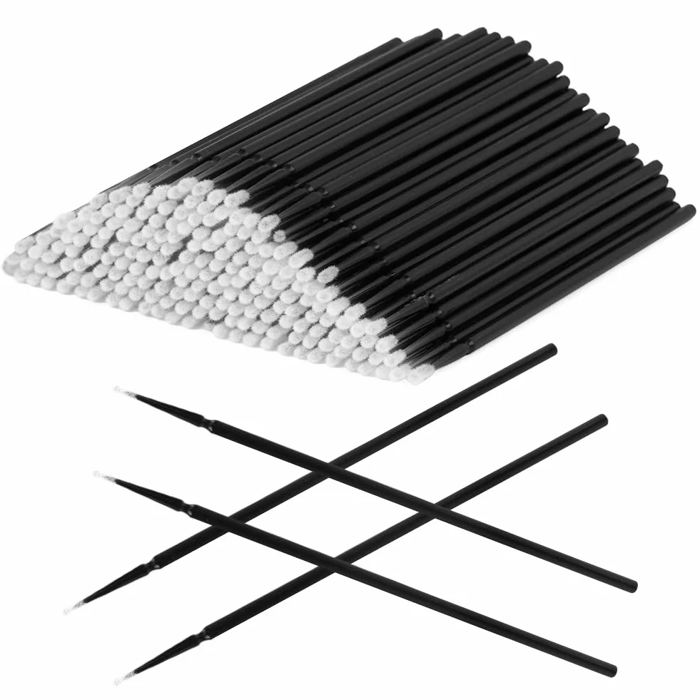 LOPHE Microcepillos Aplicadores 200pcs Mini Cepillo de Micro Herramienta de Injerto de Pestañas Varitas Desechables Negro