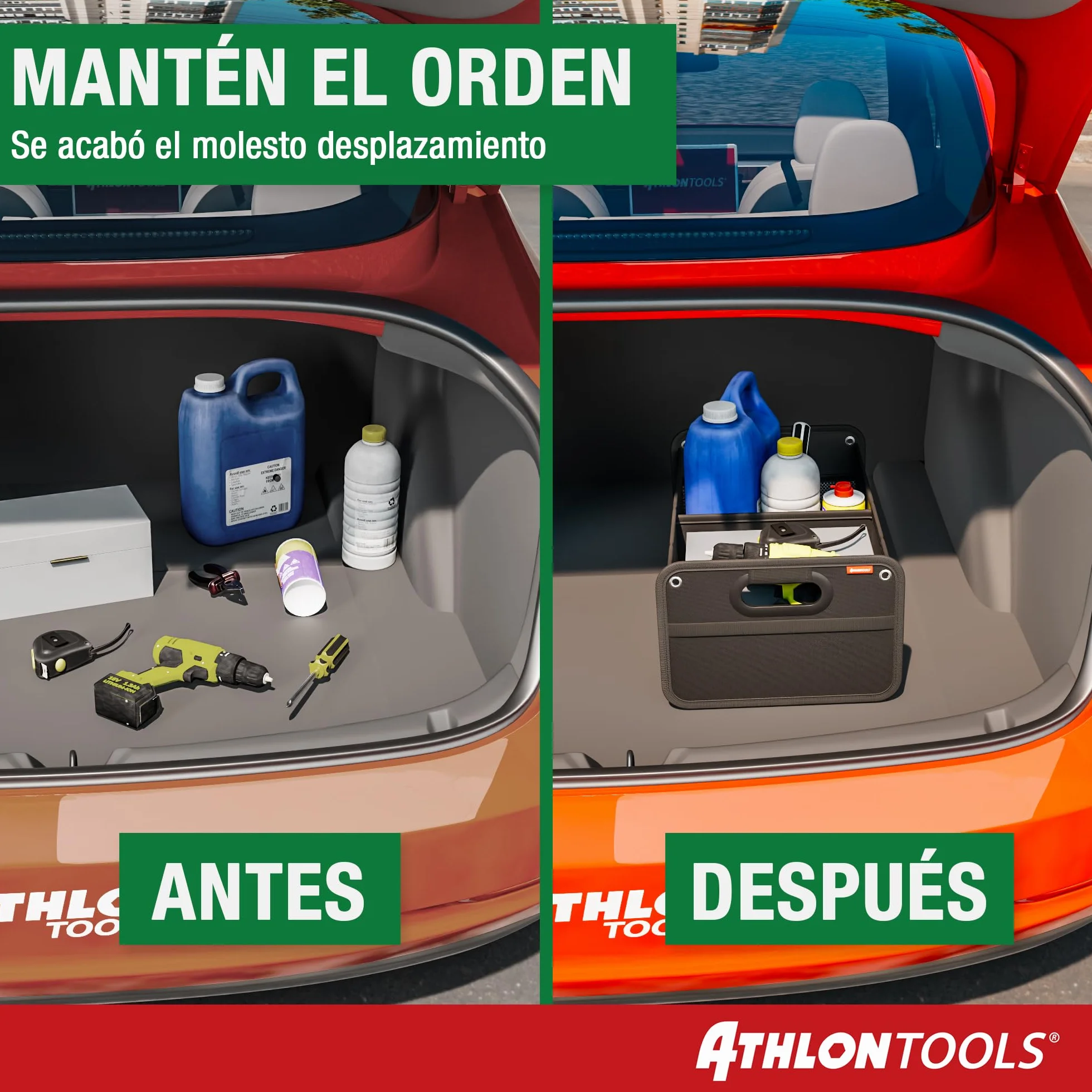 ATHLON TOOLS Bolsa organizadora para el maletero, caja plegable para el coche, reforzada y robusta, antideslizante
