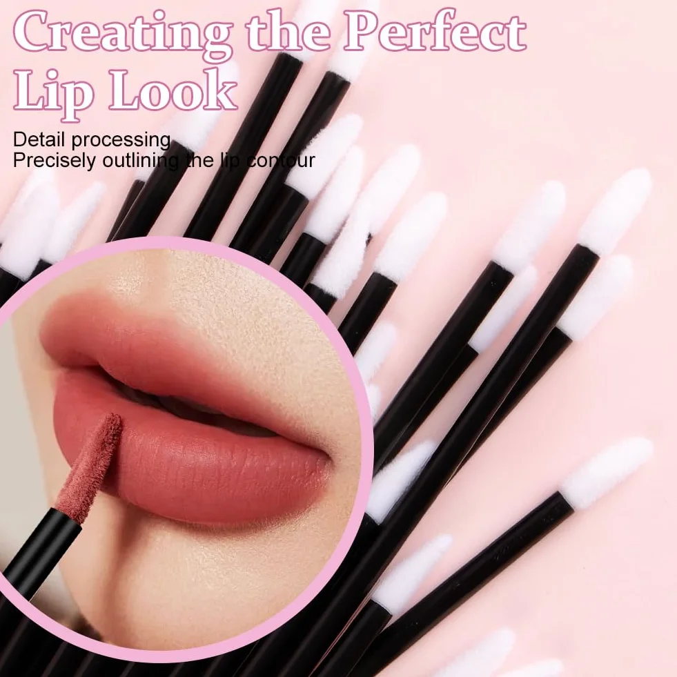 Cepillos para Maquillaje de Labios Desechables, Pinceles Aplicador Labial, Cepillos de Lápiz Labial, Negro 100PCS