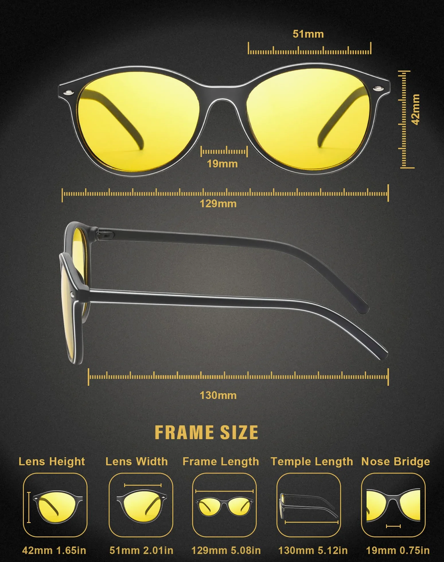 LVIOE Gafas de conducción nocturna amarillas para mujeres/hombres antideslumbrantes polarizadas conducción nocturna, Black