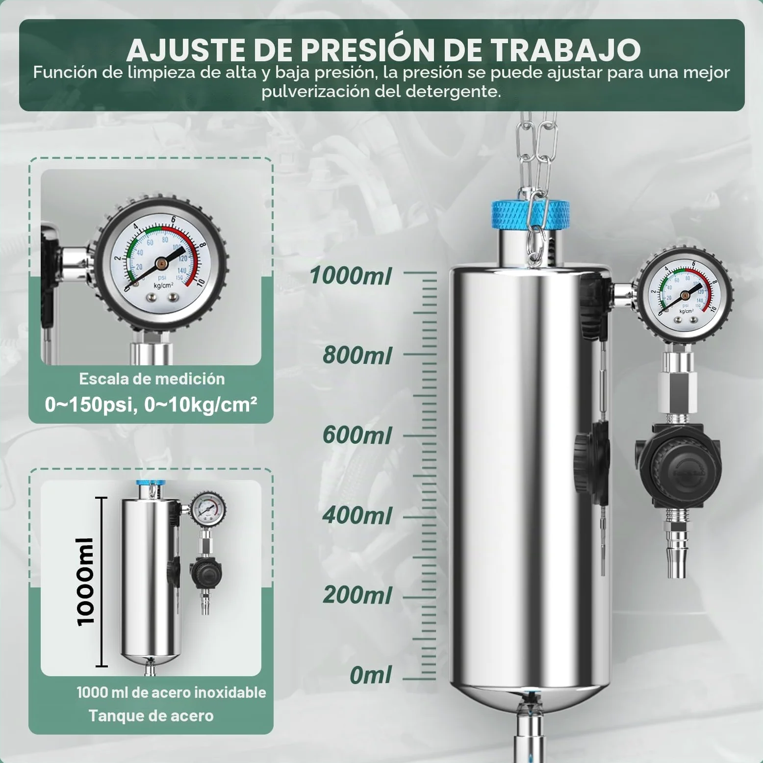 C80 Kit de herramientas limpiador de inyectores de combustible, Limpiadores de sistemas de inyección de combustible, 1000ML Kit de herramientas limpiador de inyectores de combustible de 150PSI