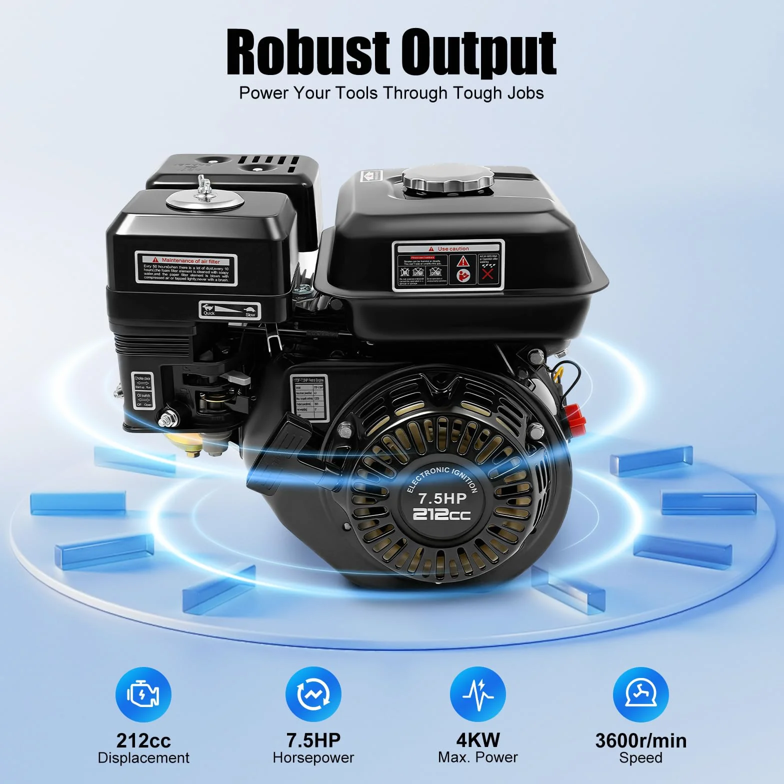 Motor de gasolina OHV de 4 tiempos de 212 cc, 7,5 CV/4,0 kW, con depósito de 3,6 L, arranque manual para cortacésped, bomba de agua, generador de Gokart