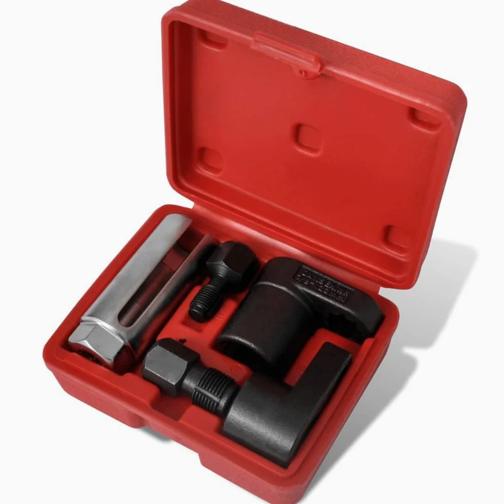 Juego de sensores de oxígeno de 5 piezas con rociador roscado, acero al cromo vanadio, llave de vaso de 3/8" y 1/2", caja de almacenamiento, herramienta universal de reparación de coches para