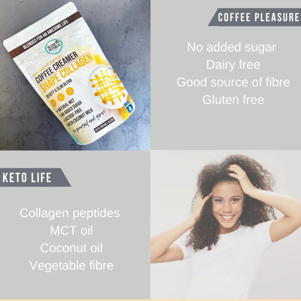 BLEND REPUBLIC Keto Coffee Creamer Caramel 300 g con aceite MCT, aceite de coco y colágeno, sin lactosa, sin azúcar añadido