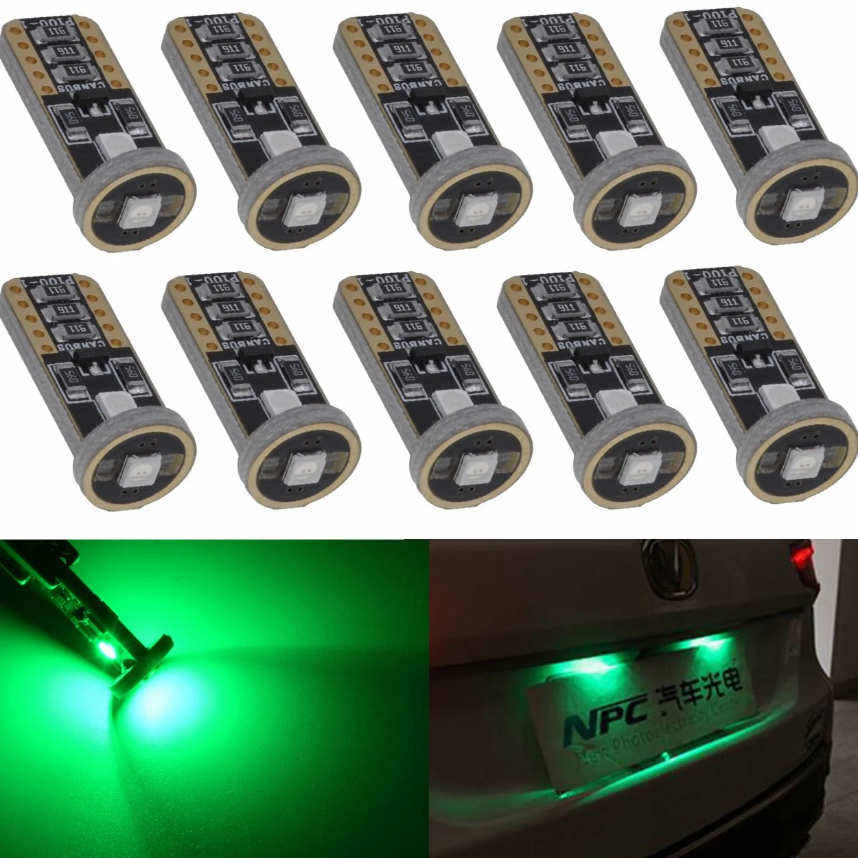 KATUR T10 Canbus Bombillas LED verdes para coche, T10, W5W, 3, SMD 5050, superbrillantes, 194, 168, 175, 192, 2825, luces LED de cuña, fuente de repuesto, bombillas laterales para interiores (100