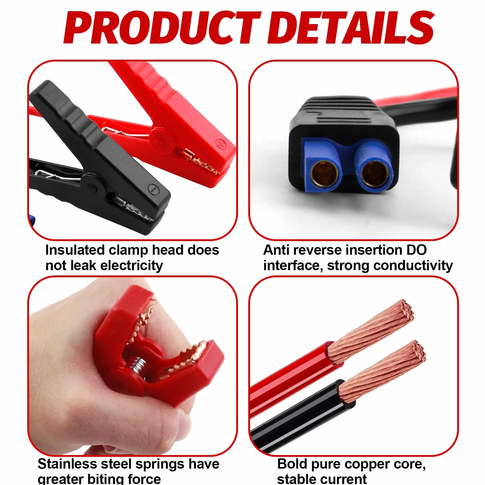 Cable de Arranque de Emergencia Automotriz Portátil, Pinza de Cocodrilo de Repuesto para Arrancador de Batería de Coche 12V, Cables de Abrazadera de Refuerzo Inteligente de Alta Durabilidad